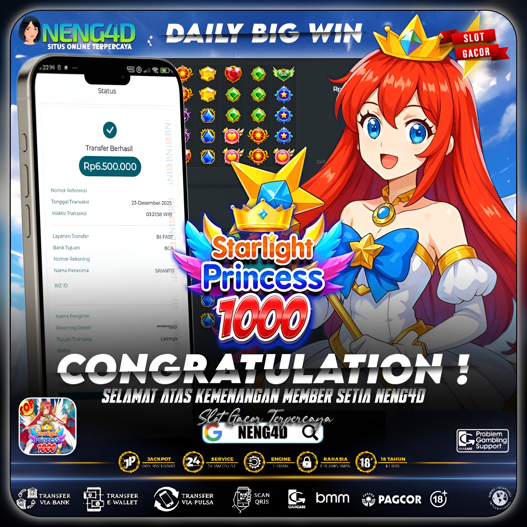 CAHAYA PUTRI BERSINAR, MENANG 6 JUTA DI STARLIGHT PRINCESS 1000