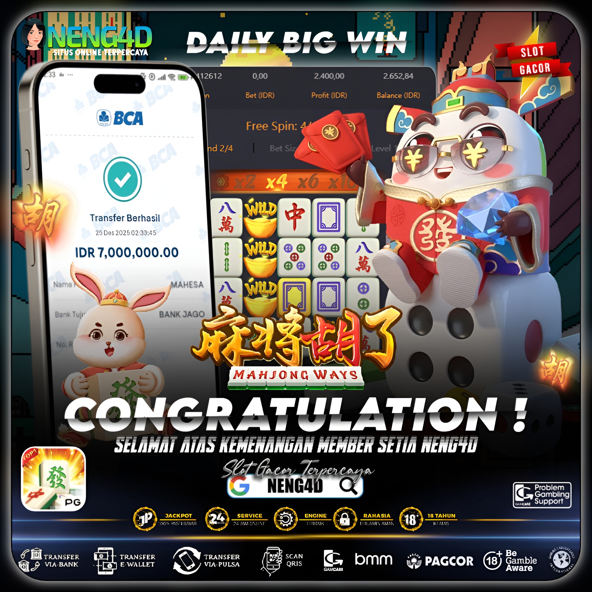 POLA MAHJONG PANAS, MENANG 7 JUTA DI MAHJONG WAYS PG SOFT