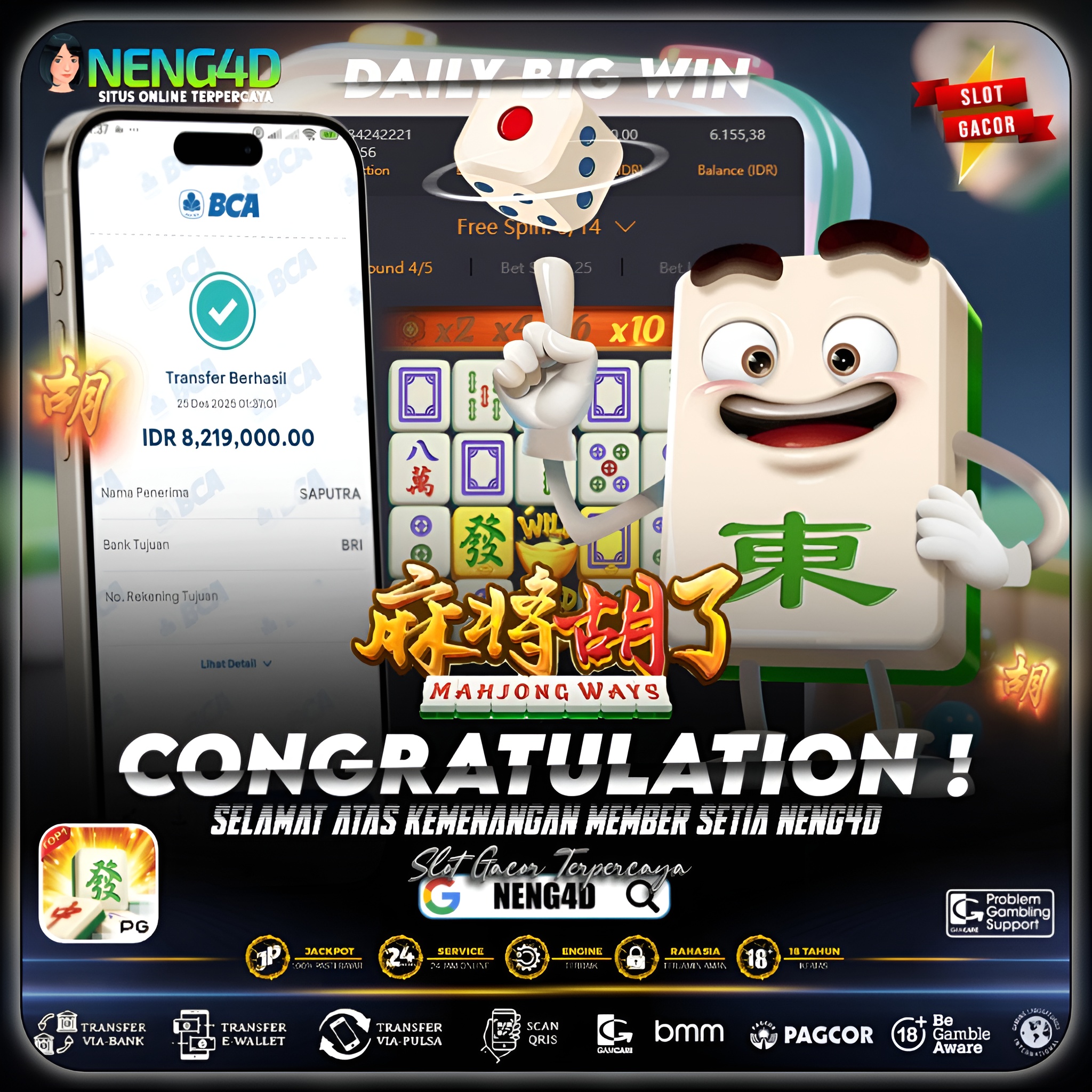 MAHJONG WAYS NAIK TAHTA, MENANG 8 JUTA DI PG SOFT