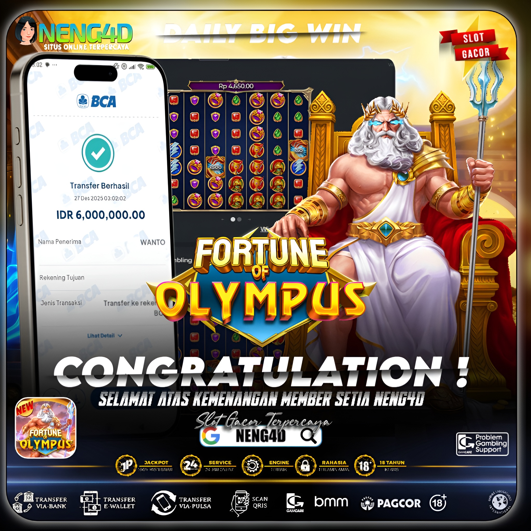 DEWA OLYMPUS BUKA JALAN, MENANG 6 JUTA DI FORTUNE OF OLYMPUS PRAGMATIC PLAY