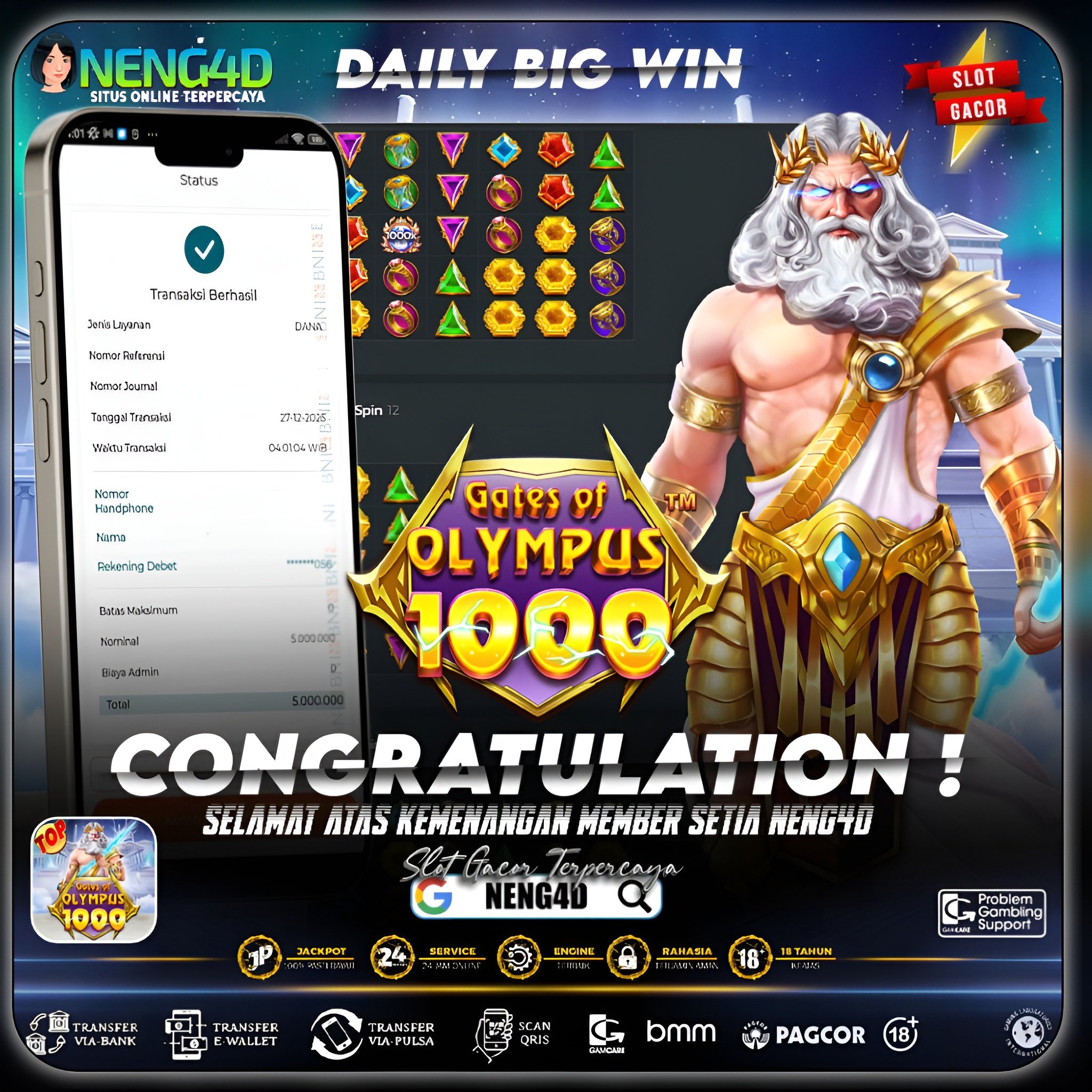 PETIR 1000X TURUN, MENANG 5 JUTA DI GATES OF OLYMPUS 1000 PRAGMATIC PLAY