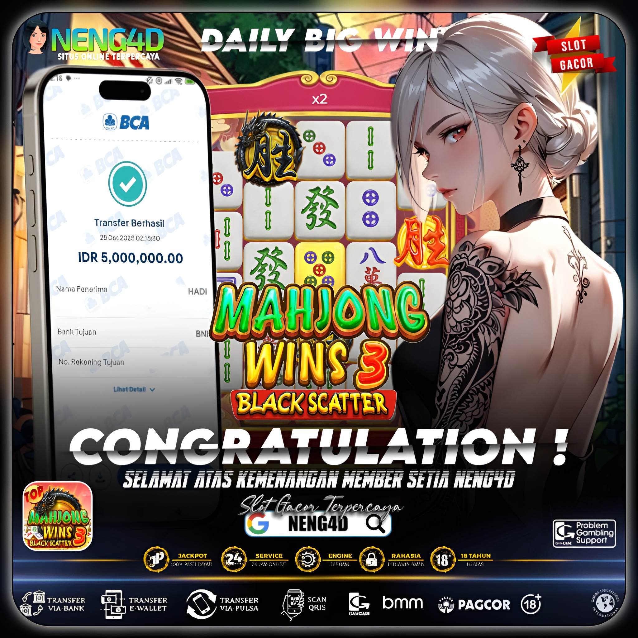 BLACK SCATTER MUNCUL, MENANG 5 JUTA DI MAHJONG WINS 3