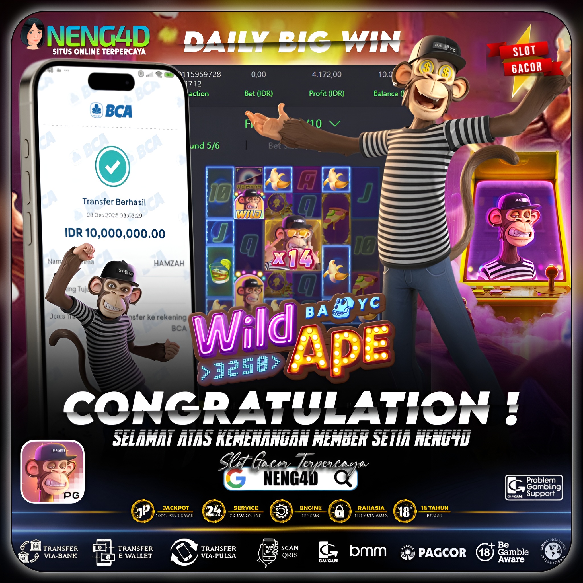 APE LIAR MENGAMUK, MENANG 10 JUTA DI WILD APE #3258 PG SOFT