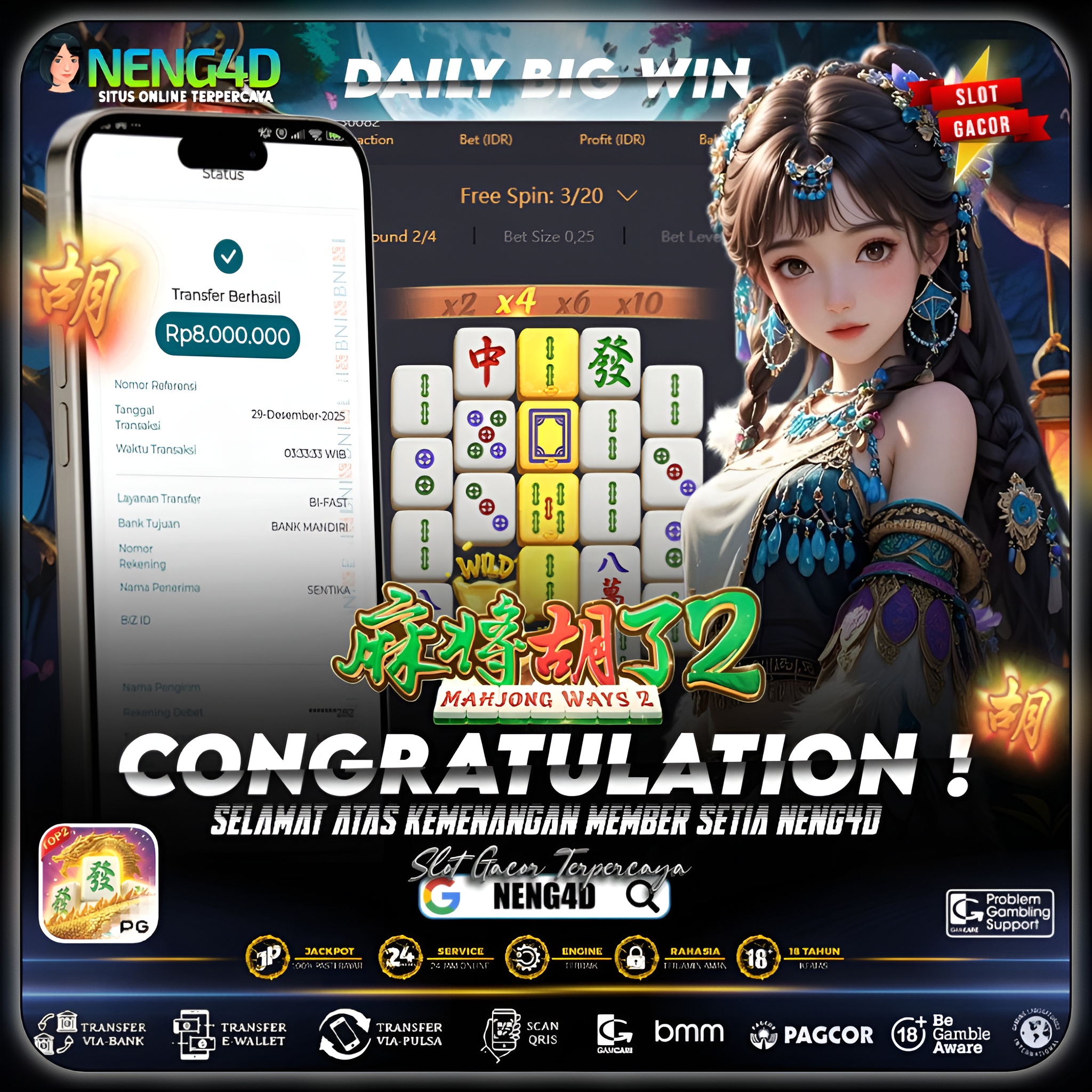 MAHJONG WAYS 2 KEMBALI PANAS, MENANG 8 JUTA DI PG SOFT