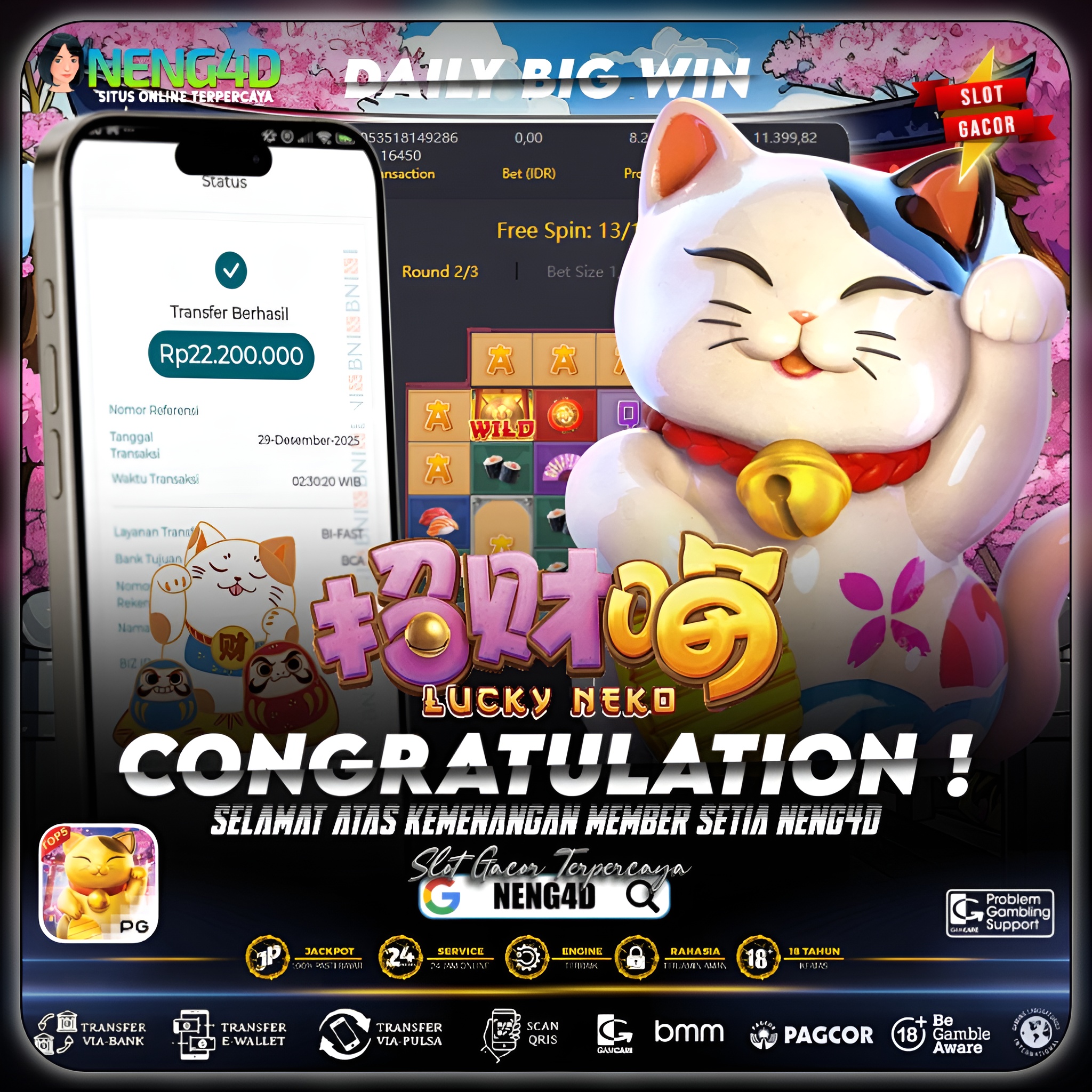 HOKI NEKO MENGALIR DERAS, MENANG 22 JUTA DI LUCKY NEKO PG SOFT