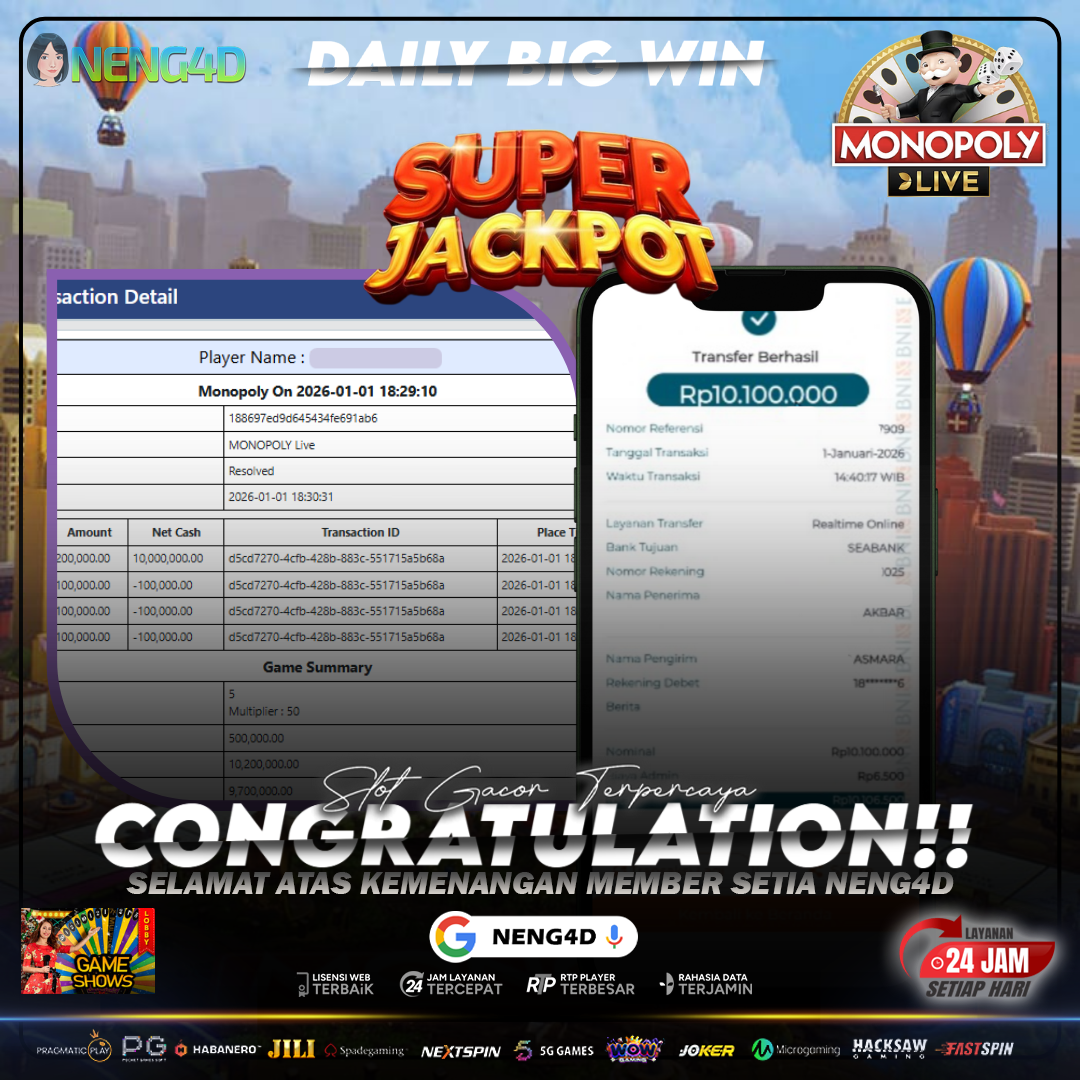 KEMENANGAN BESAR DI MONOPOLY LIVE EVOLUTION GAMING BARENG NENG4D