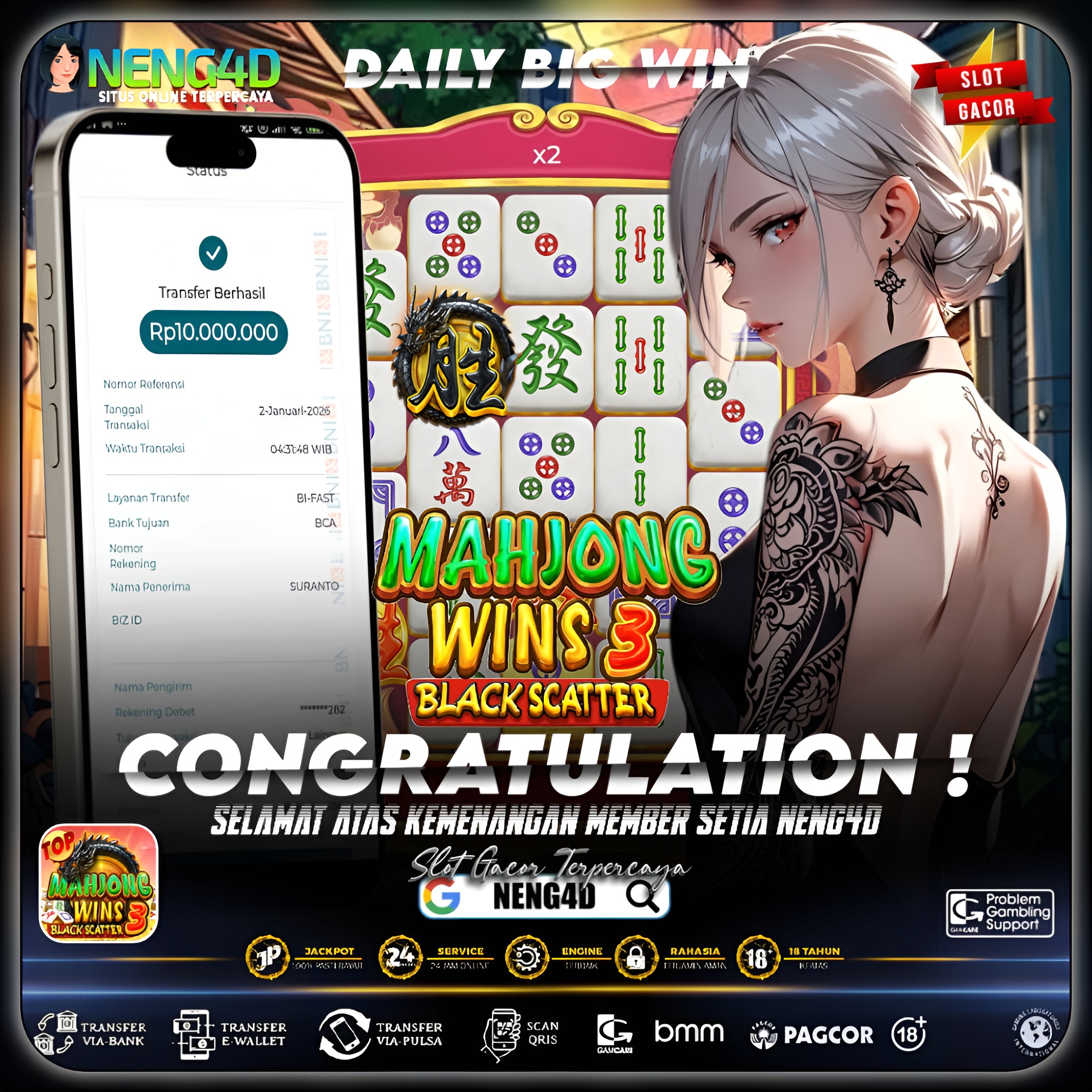 BLACK SCATTER MENGGANAS, MENANG 10 JUTA DI MAHJONG WINS 3
