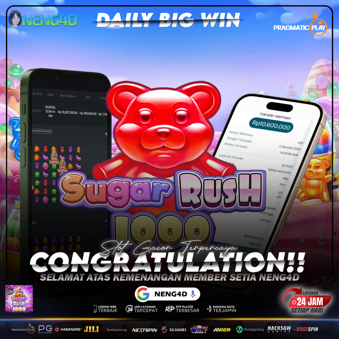 Fantastis Pecah 10 juta Member Setia NENG4D di Sugar Rush 1000