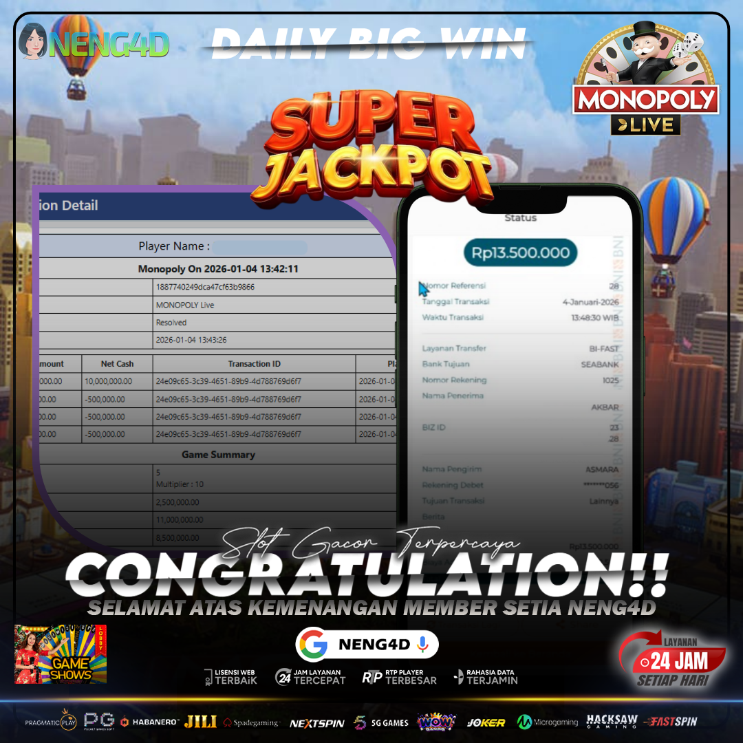 KEMENANGAN BESAR DI MONOPOLY LIVE EVOLUTION GAMING BARENG NENG4D