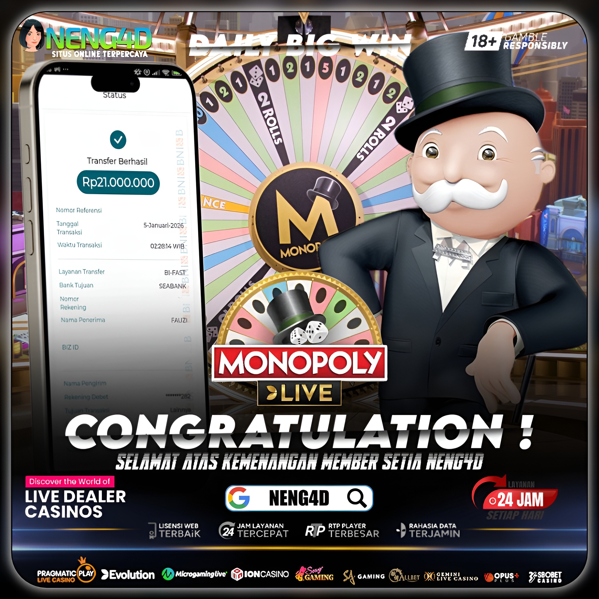 PUTARAN MONOPOLY BERHADIAH BESAR, MENANG 21 JUTA DI LIVE GAMES MONOPOLY LIVE EVOLUTION