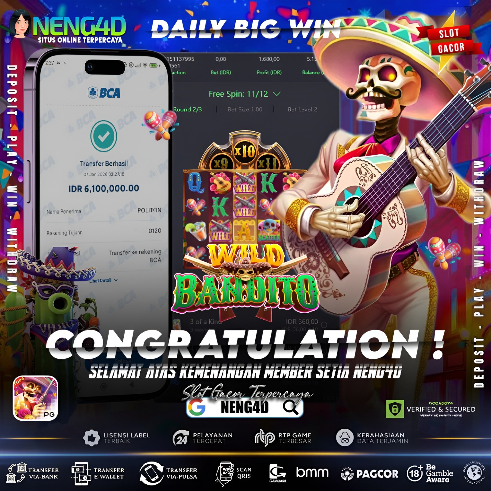 Menang 6 juta bermain di Wild Bandito dari Provider PG Soft