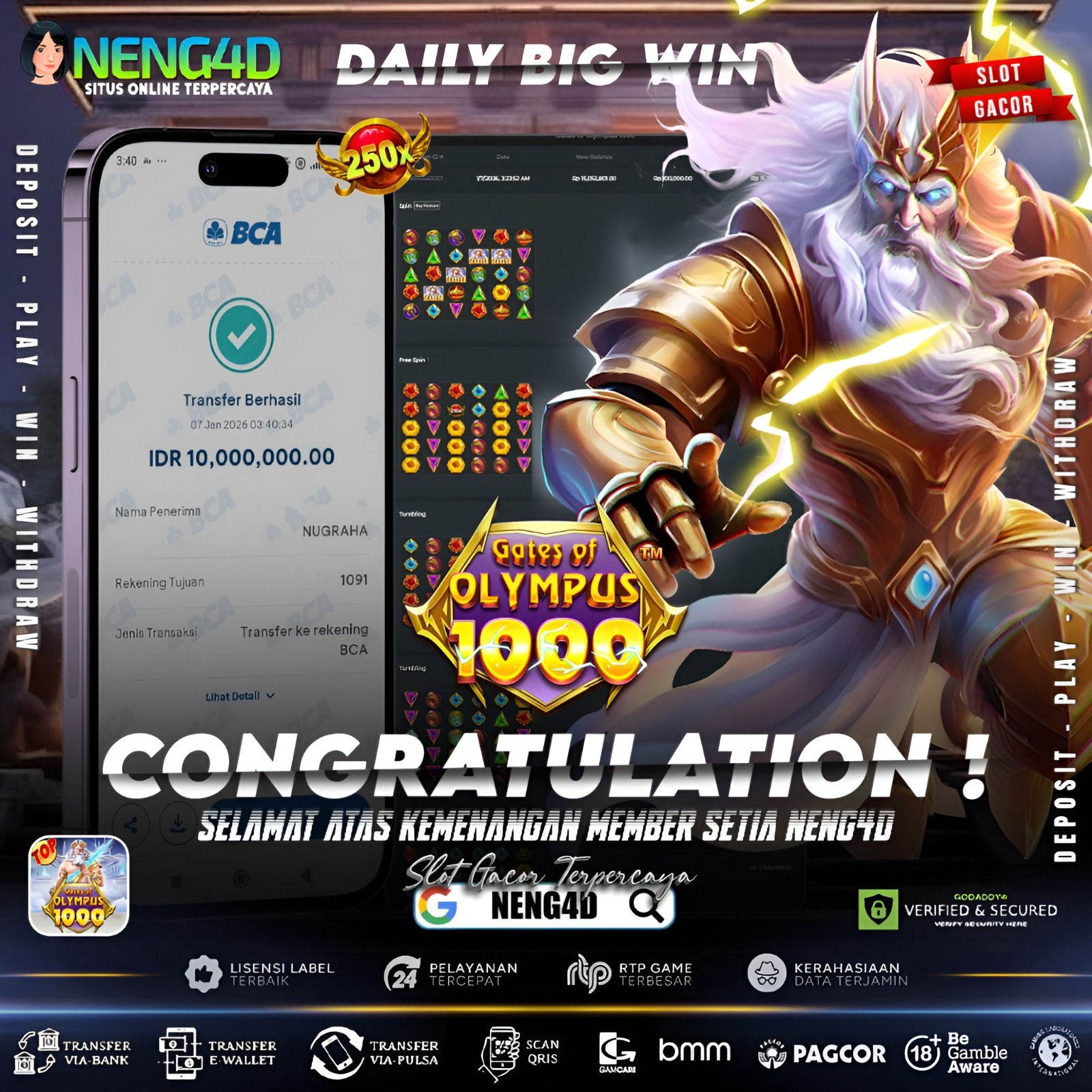 Menang 10 juta bermain d Gates Of Olympus 1000 Provider Pragmatic Play