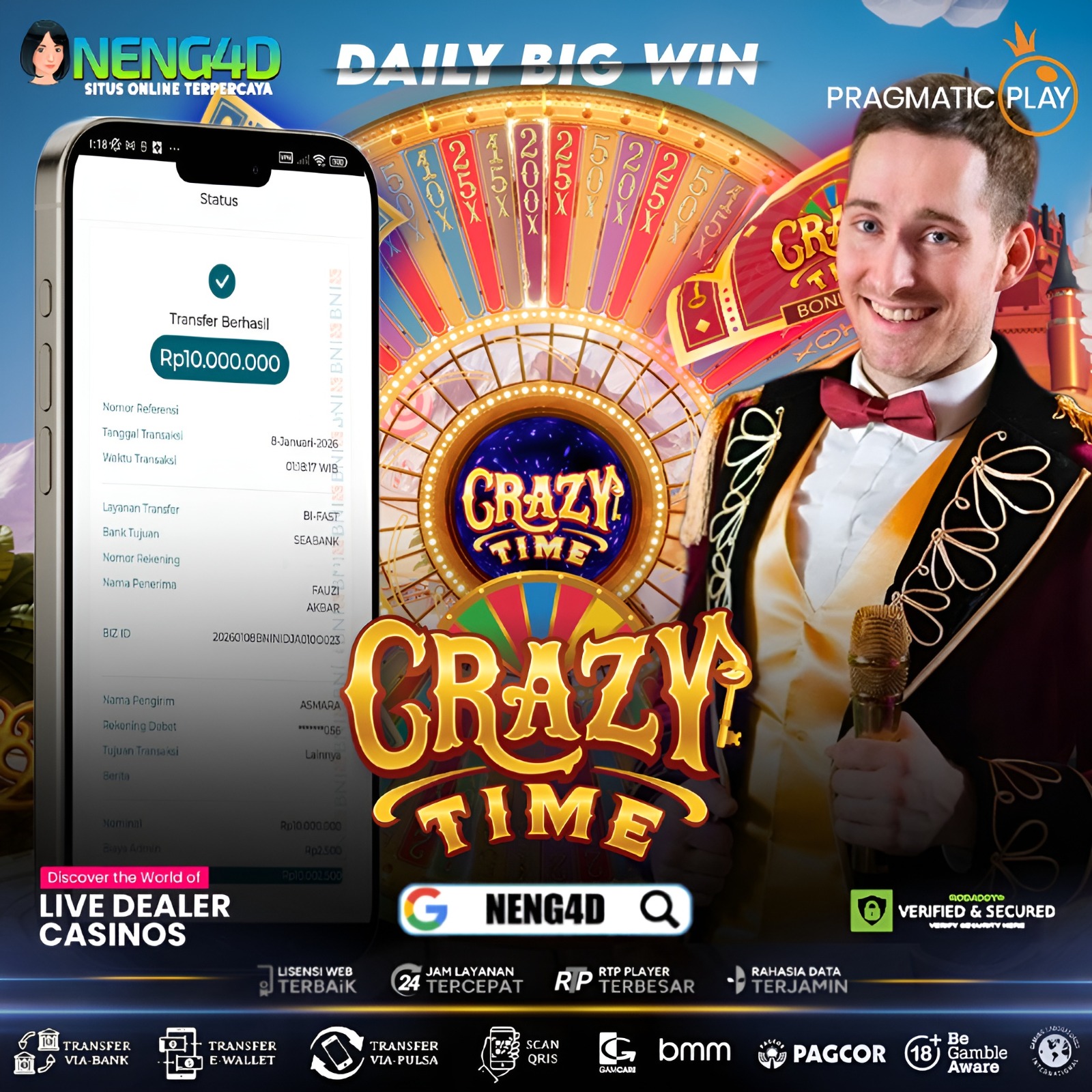 Menang 10 juta di Live Casino Provider Pragmatic Play