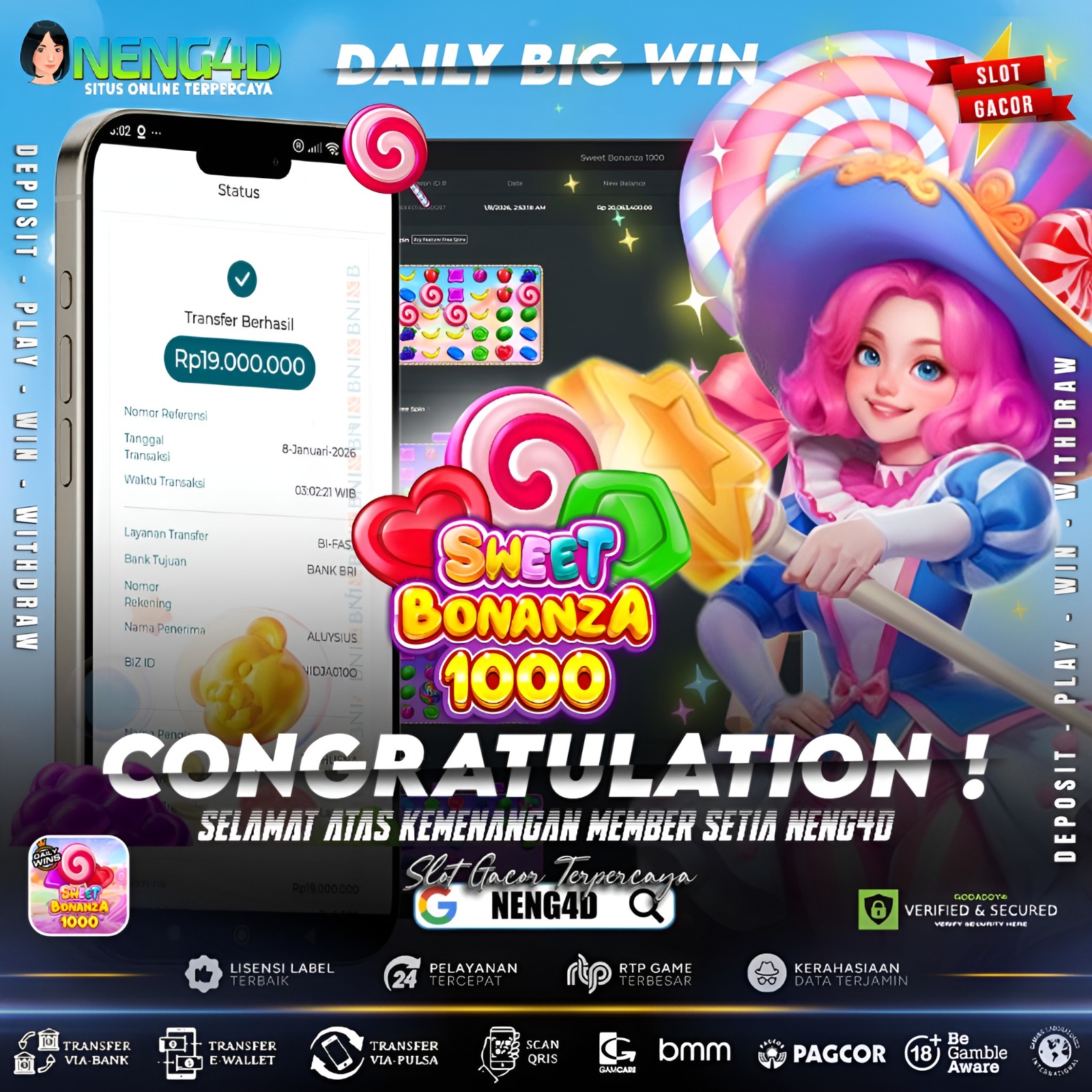 Menang 19 juta di Sweet Bonanza 1000 Provider Pragmatic Play