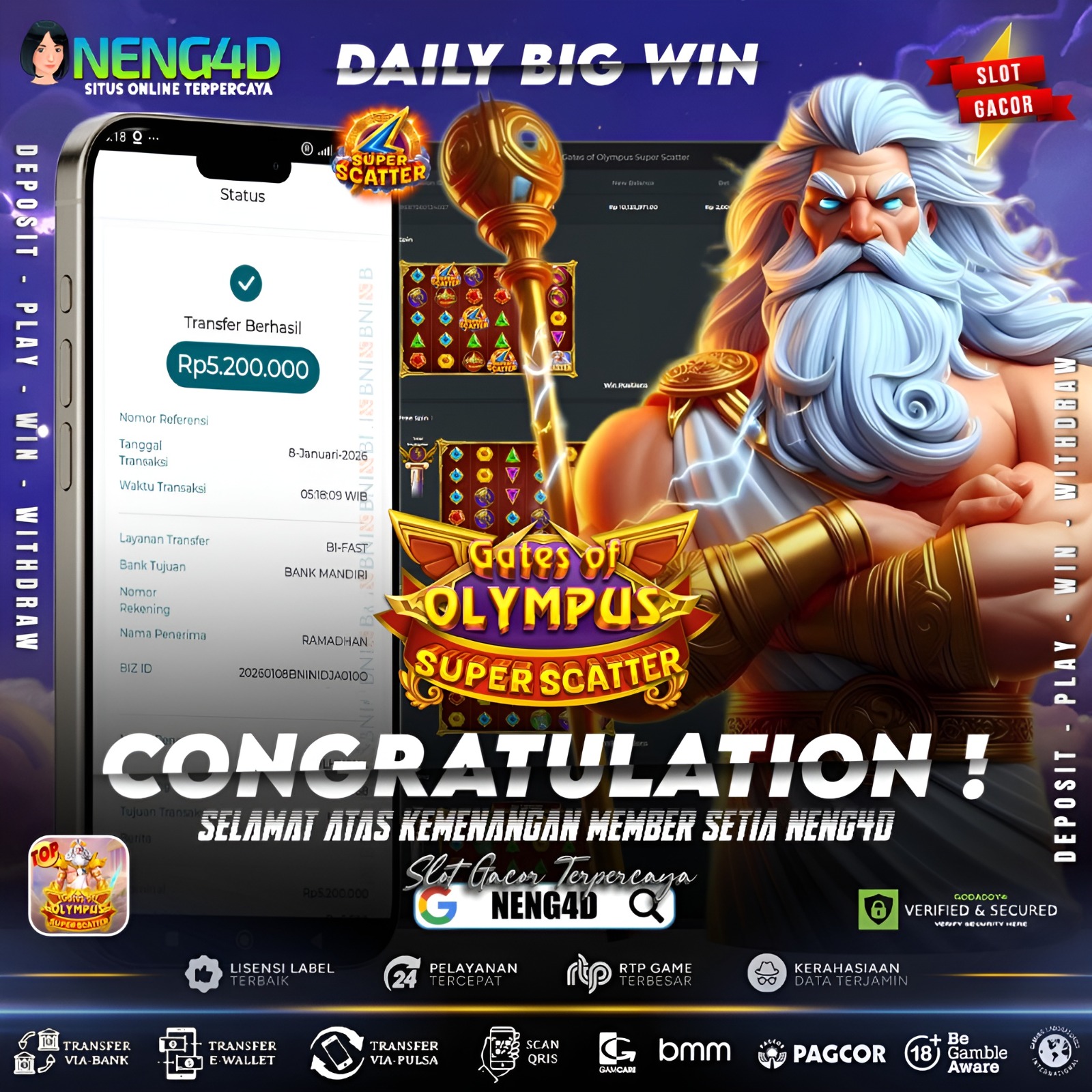 Kemenangan 5 juta di Gates Of Olympus Super Scatter Provider Pragmatic Play