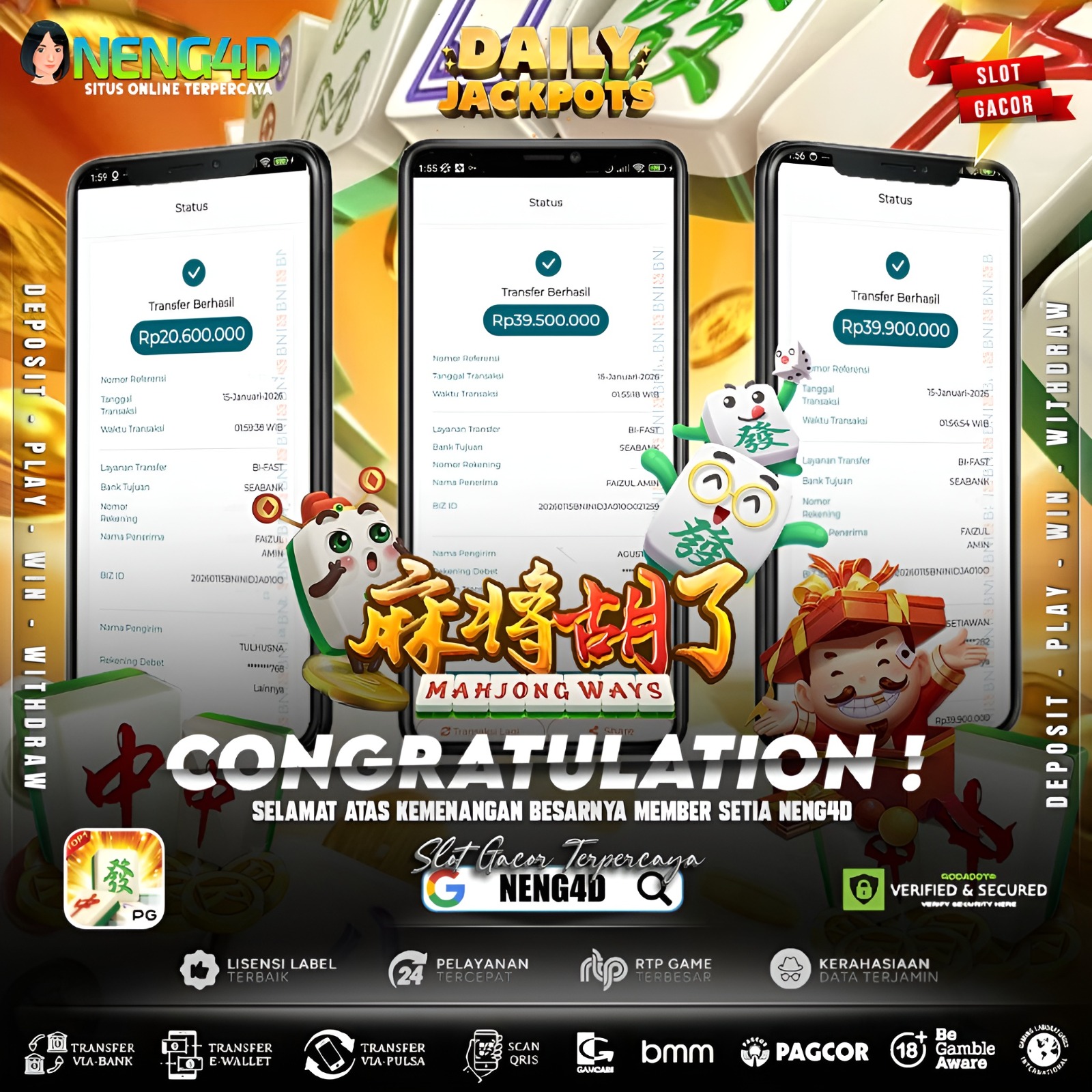 Menang Luar Biasa 100 juta di Mahjong Ways Provider PG Soft