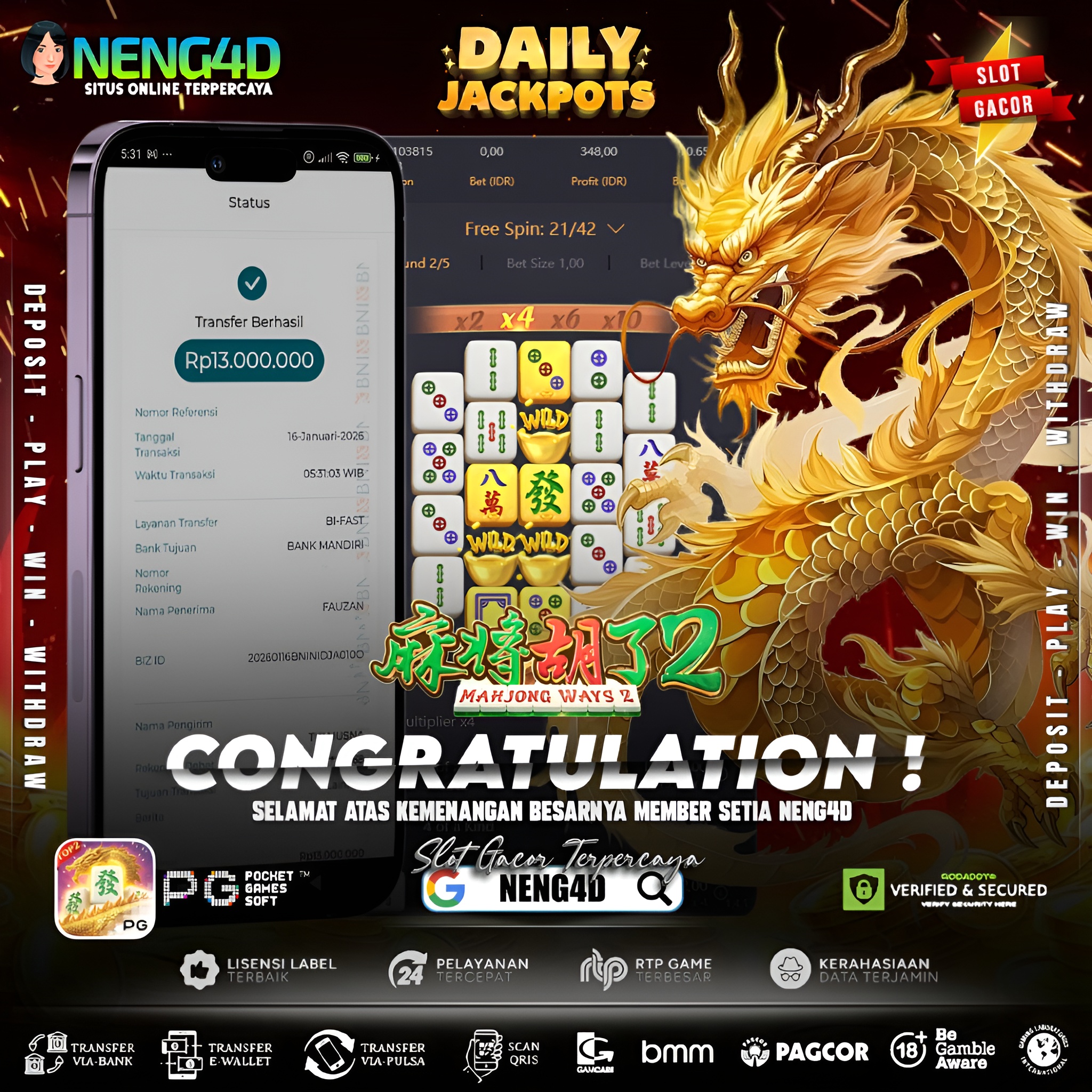 KEMENANGAN MEMBER NENG4D DI MAHJONG WAYS 2 PG SOFT
