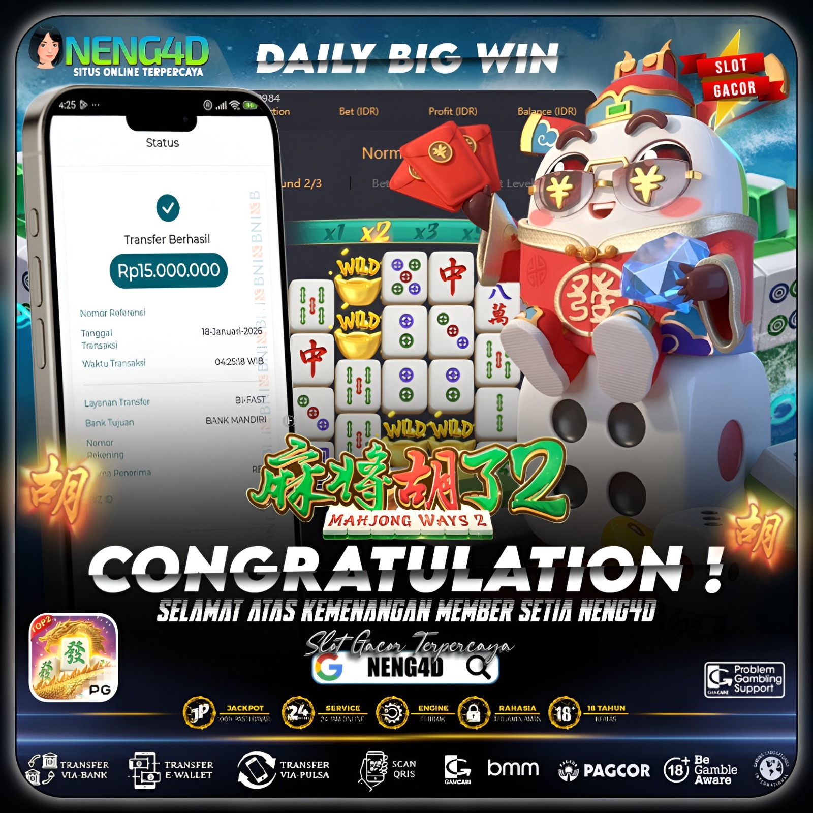 Menang Cantik 15 juta di Mahjong Ways 2 Provider PG Soft