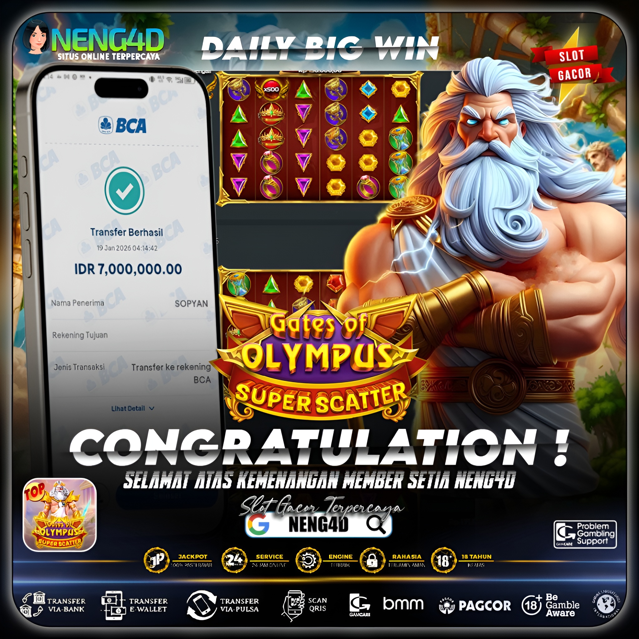 MENANG 7JT MAIN DI GATES OF OLYMPUS SUPER SCATTER  PRAGMATIC PLAY