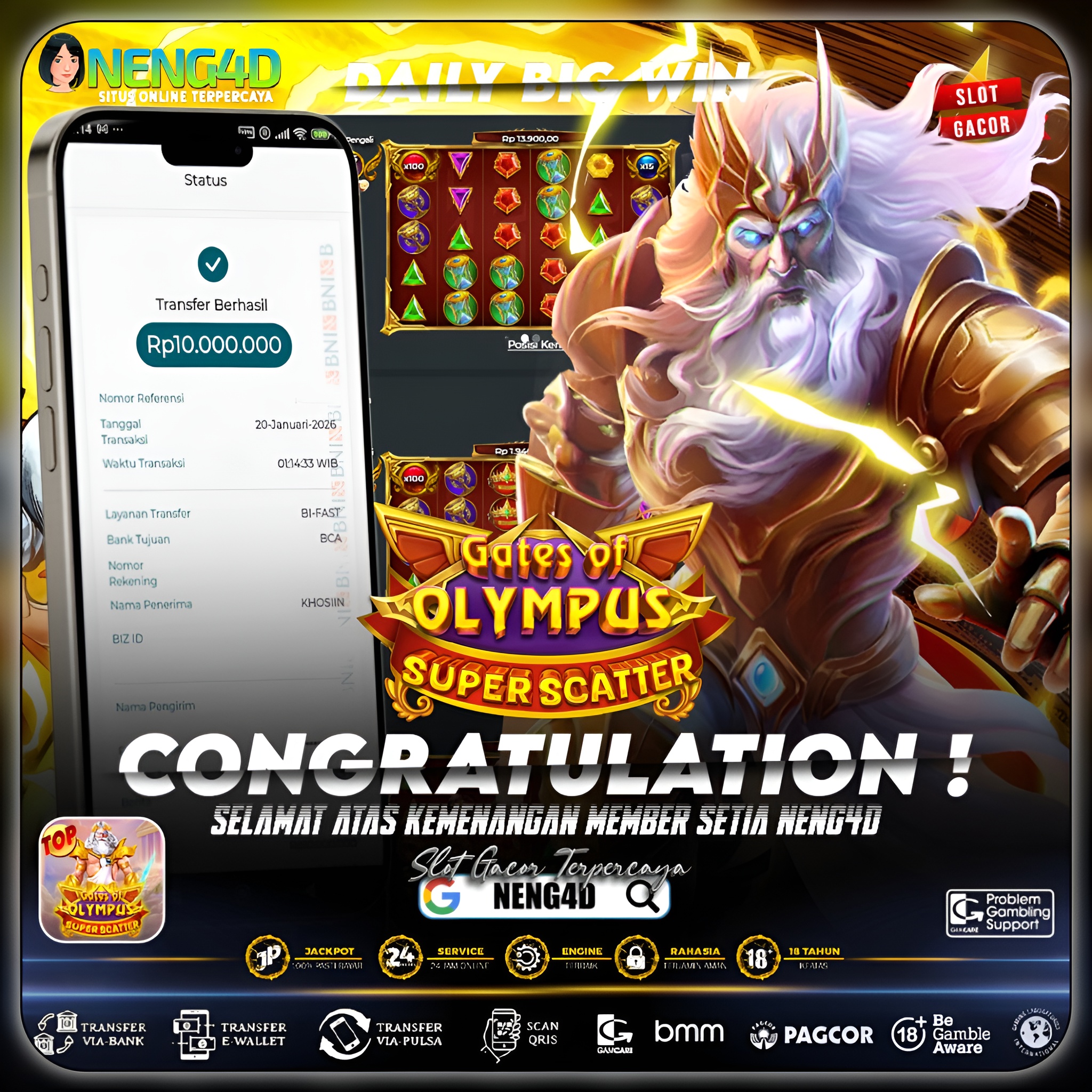 MENANG 10JT MAIN DI GATES OF OLYMPUS SUPER SCATTER PRAGMATIC PLAY