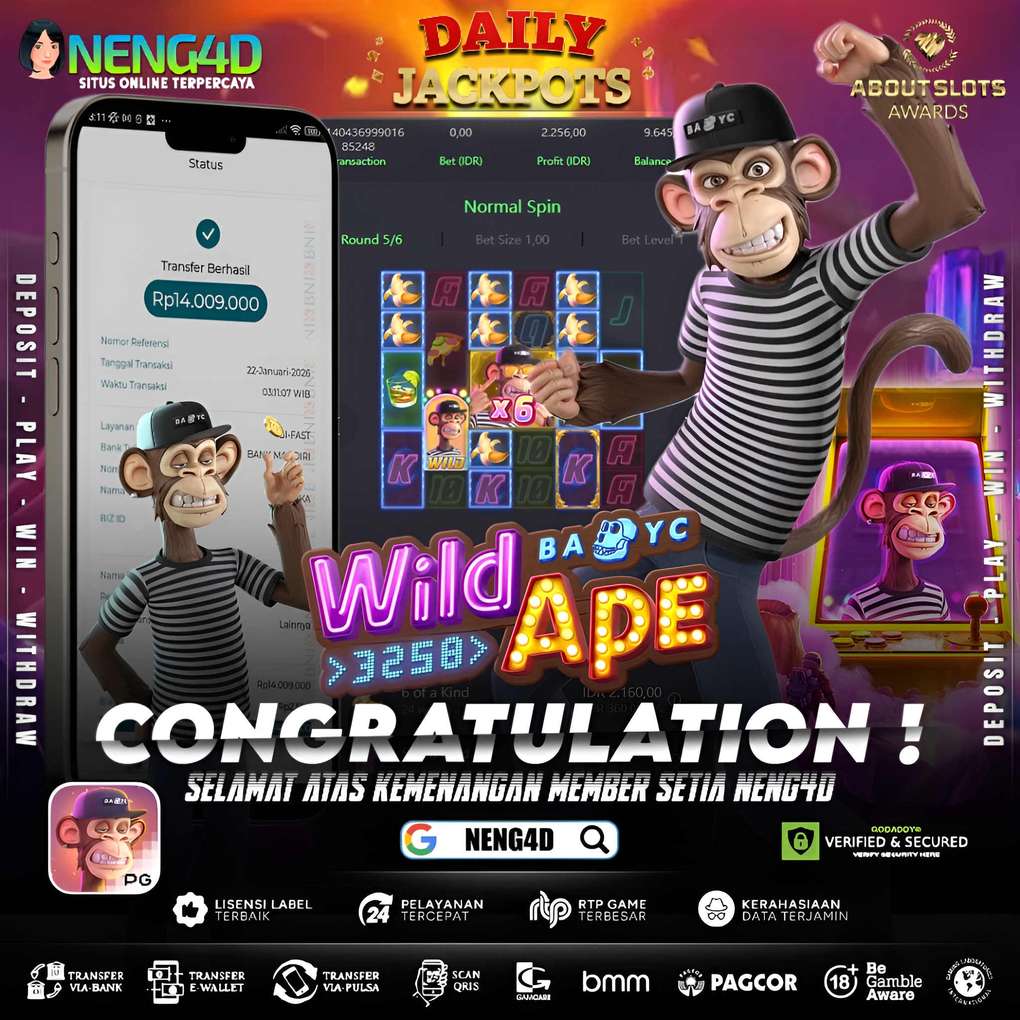 MENANG 14JT MAIN DI WILD APE #3258 PG SOFT
