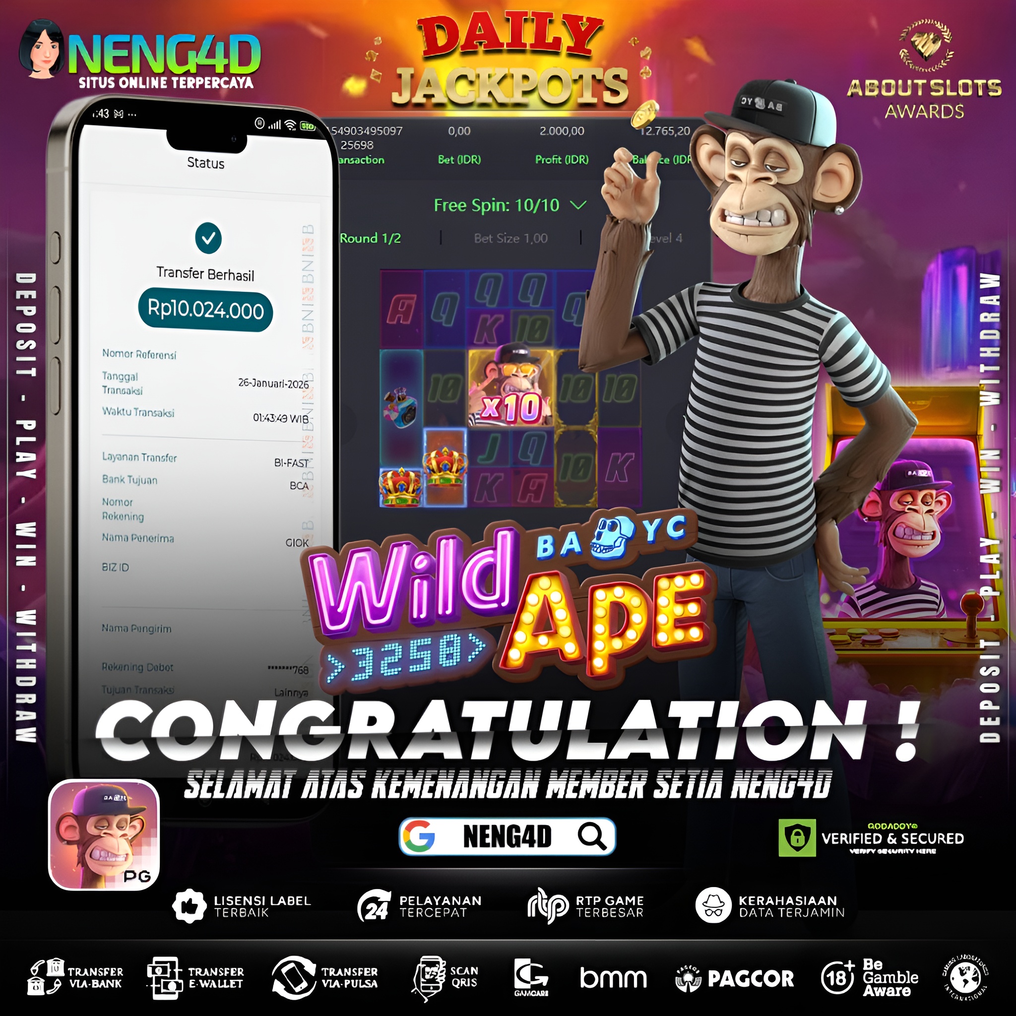 MENANG 10JT MAIN DI WILD APE #3258 PG SOFT