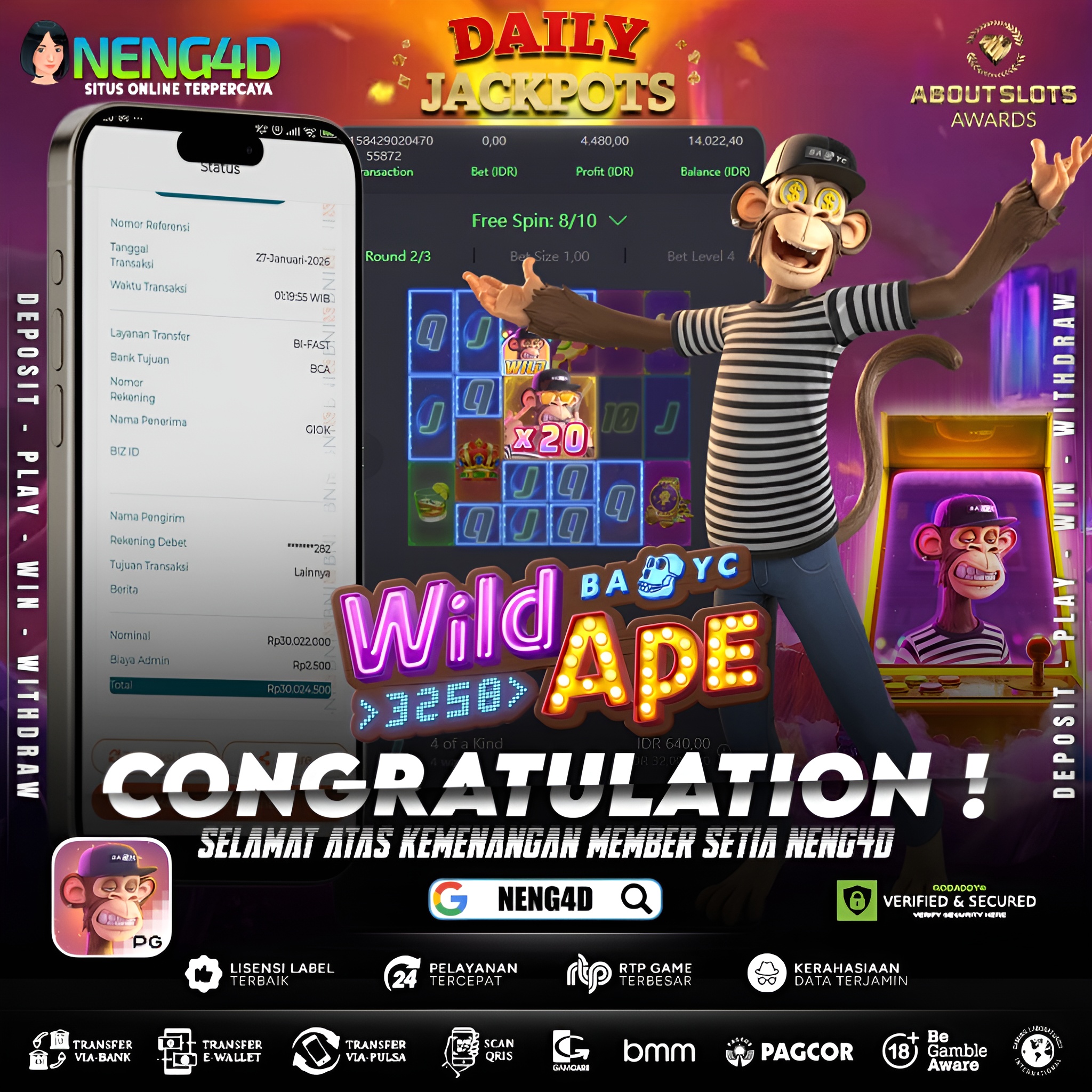 MENANG 30JT MAIN DI WILD APE #3258 PG SOFT