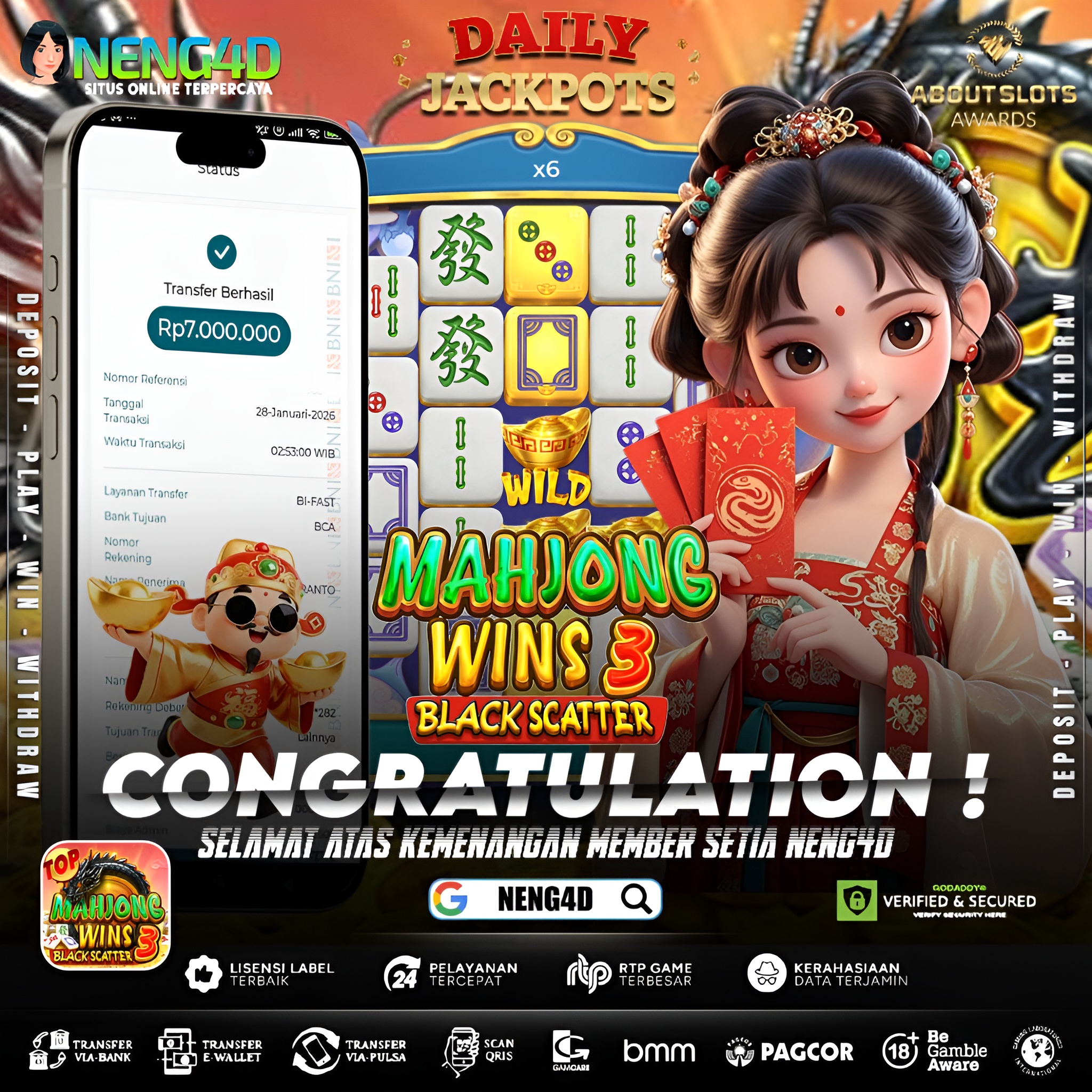 MENANG 7JT MAIN DI MAHJONG WINS 3 BLACK SCATTER PRAGMATIC PLAY