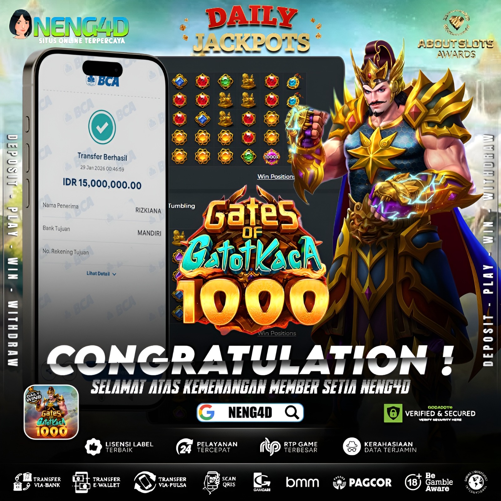 MENANG 15JT MAIN DI GATES OF GATOT KACA 1000 PRAGMATIC PLAY