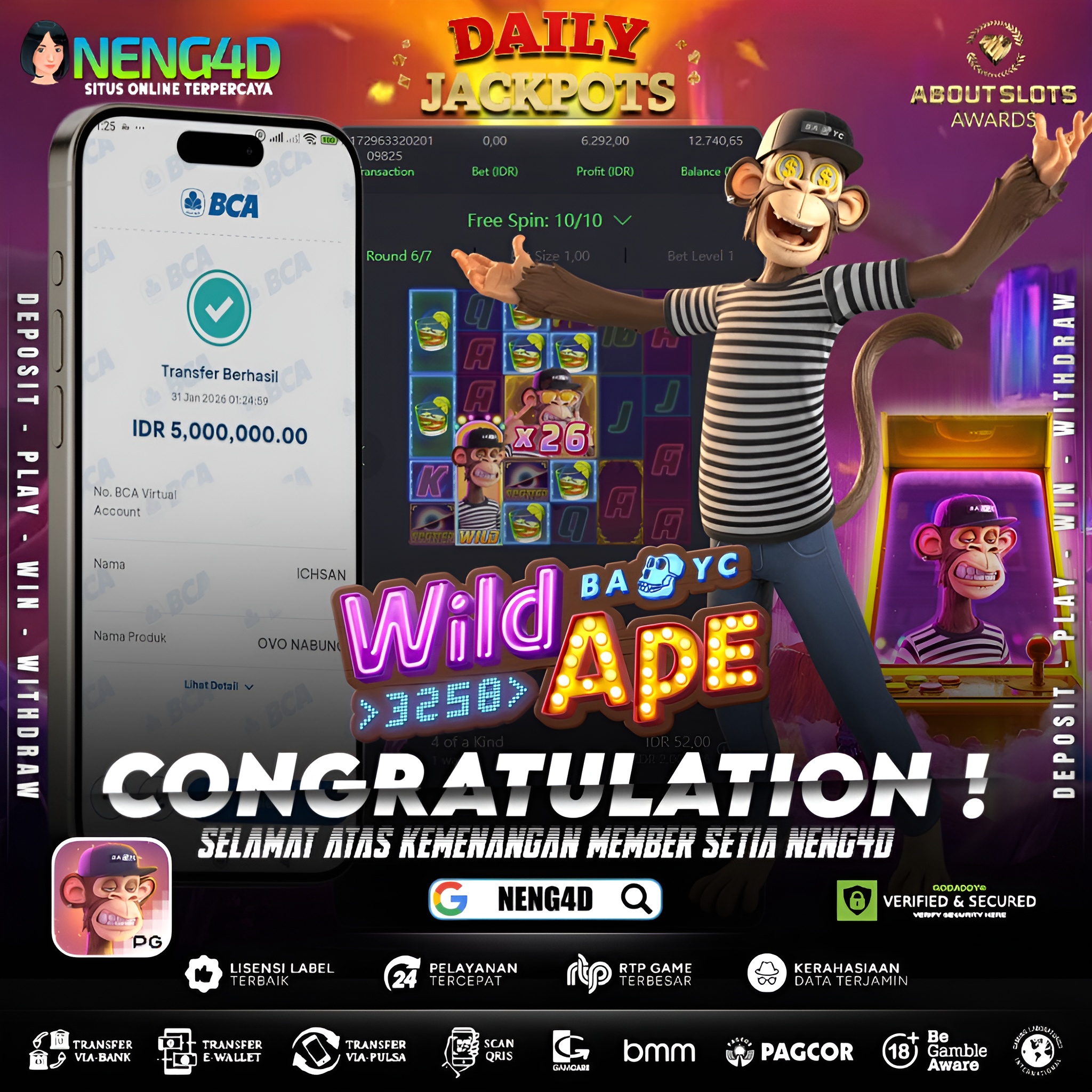 *MENANG 5JT MAIN DI WILD APE #3258 PG SOFT*