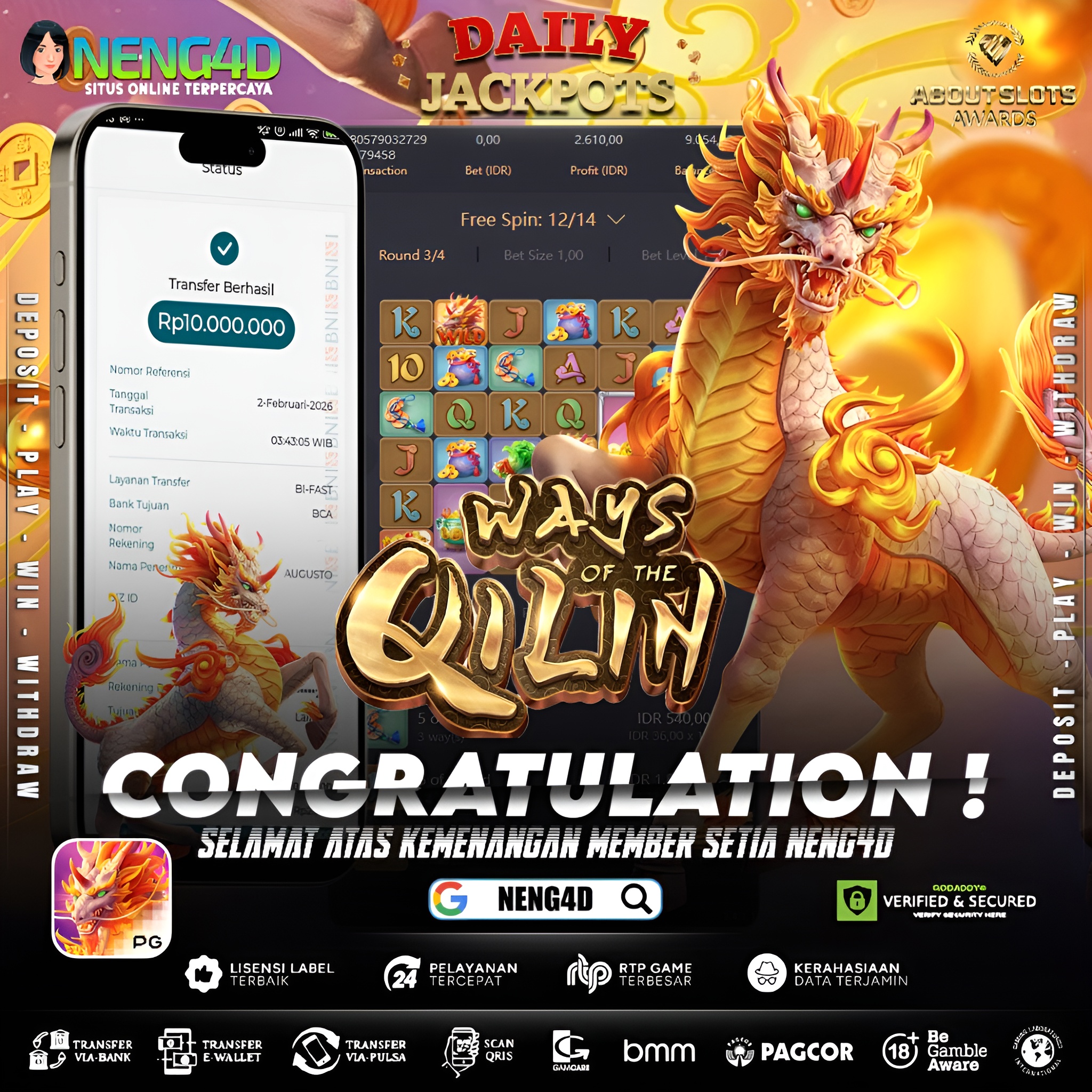 MENANG 10JT MAIN DI WAYS OF THE QILIN PG SOFT