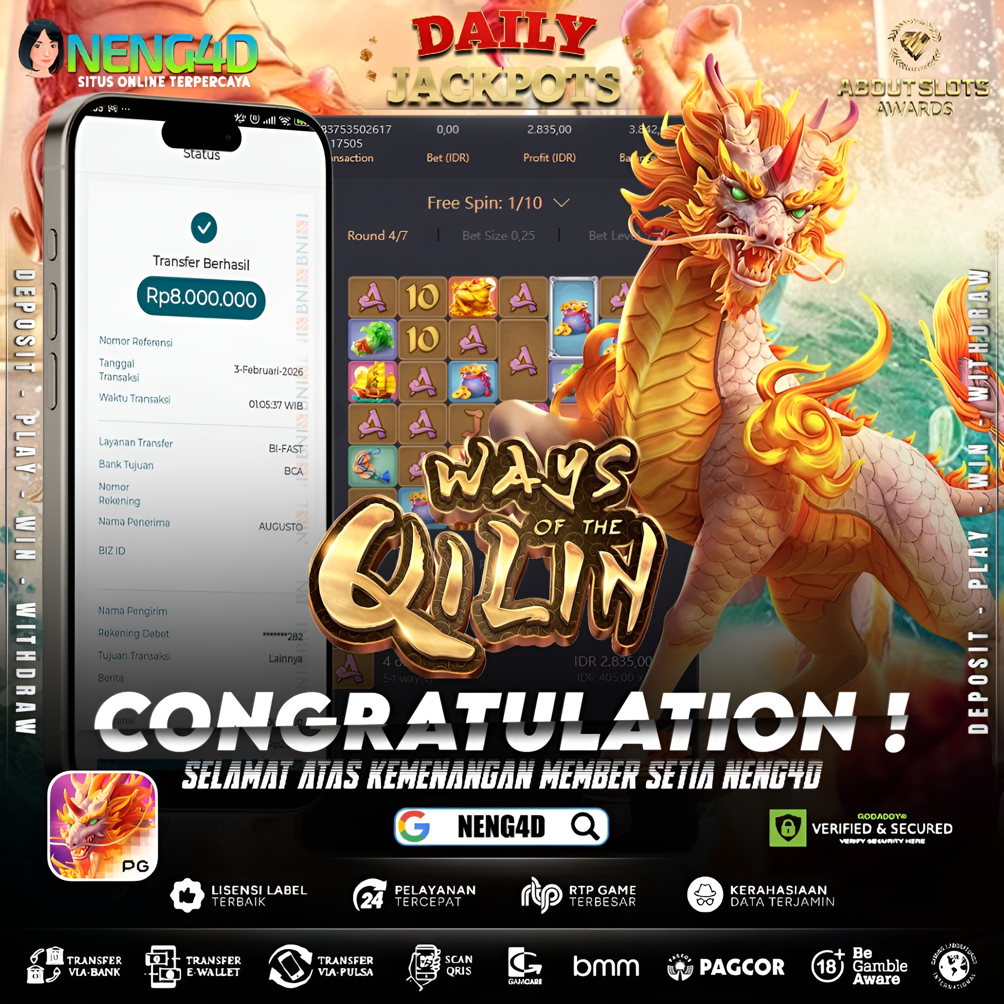 MENANG 8JT MAIN DI WAYS OF THE QILIN PG SOFT