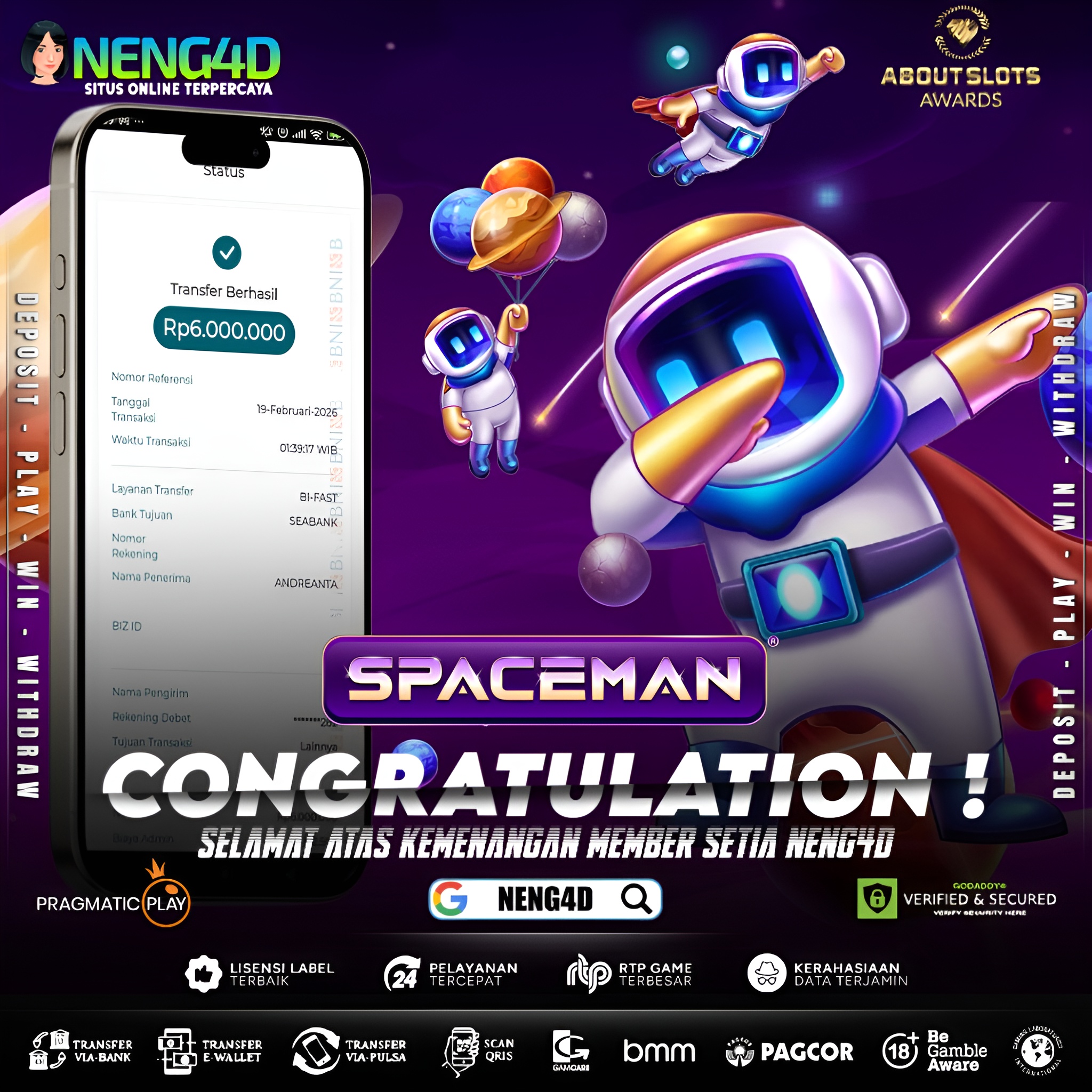 MEMBER SETIA NENG4D MENANG 6 JUTA DI SPACEMAN