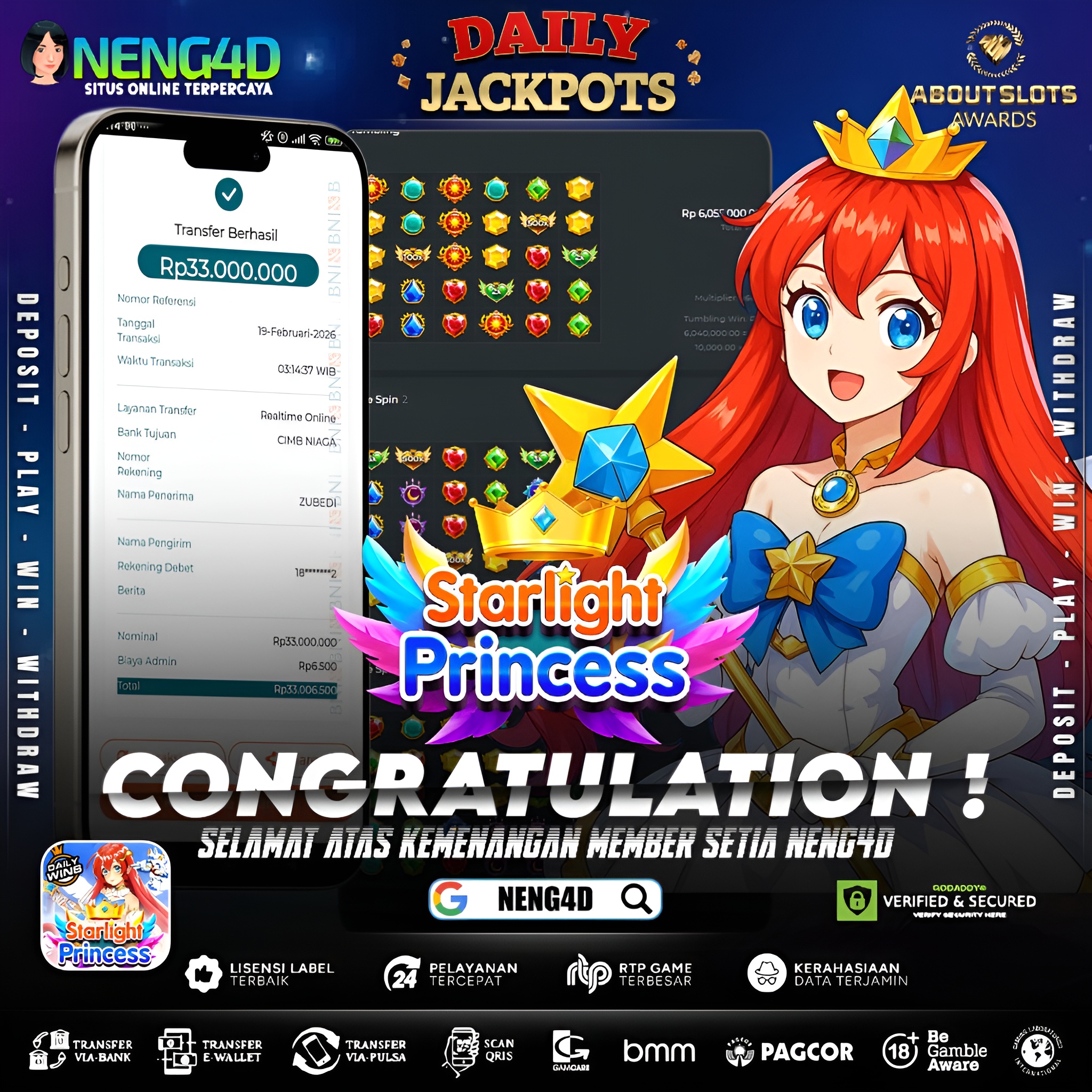 MEMBER SETIA NENG4D MENANG 33 JUTA DI STARLIGHT PRINCESS