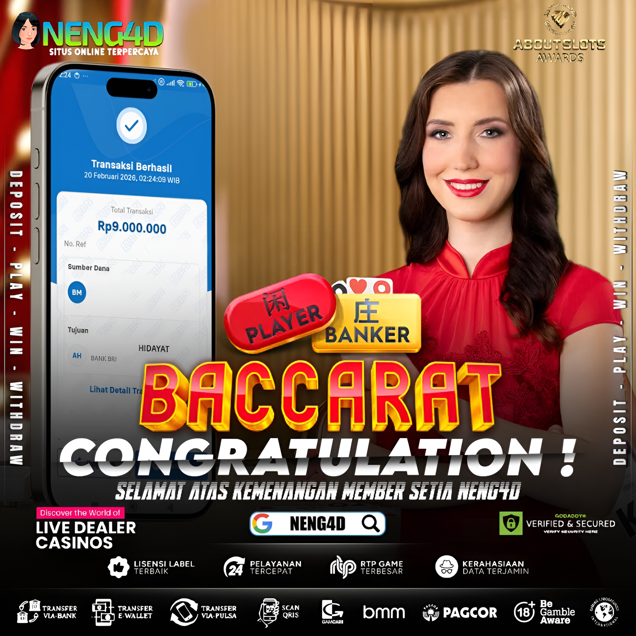 MEMBER SETIA NENG4D MENANG 9 JUTA DI LIVE BACCARAT