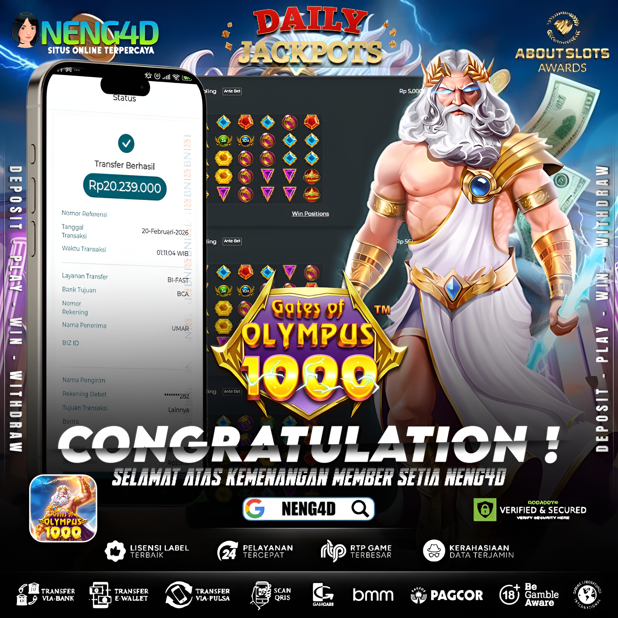 MEMBER SETIA NENG4D MENANG 20 JUTA DI GATES OF OLYMPUS 1000