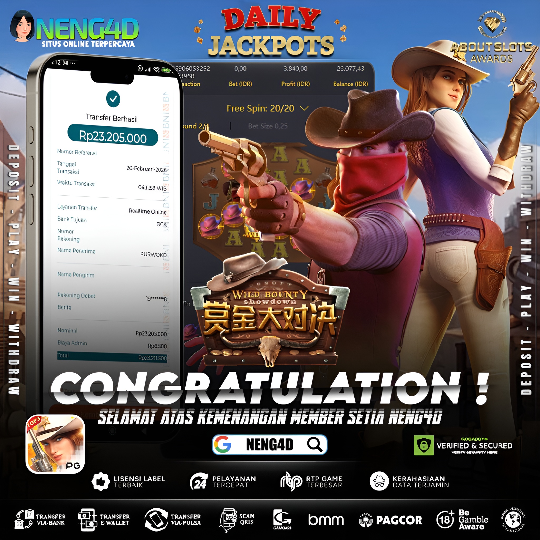 MEMBER SETIA NENG4D MENANG 23 JUTA DI WILD BOUNTY SHOWDOWN