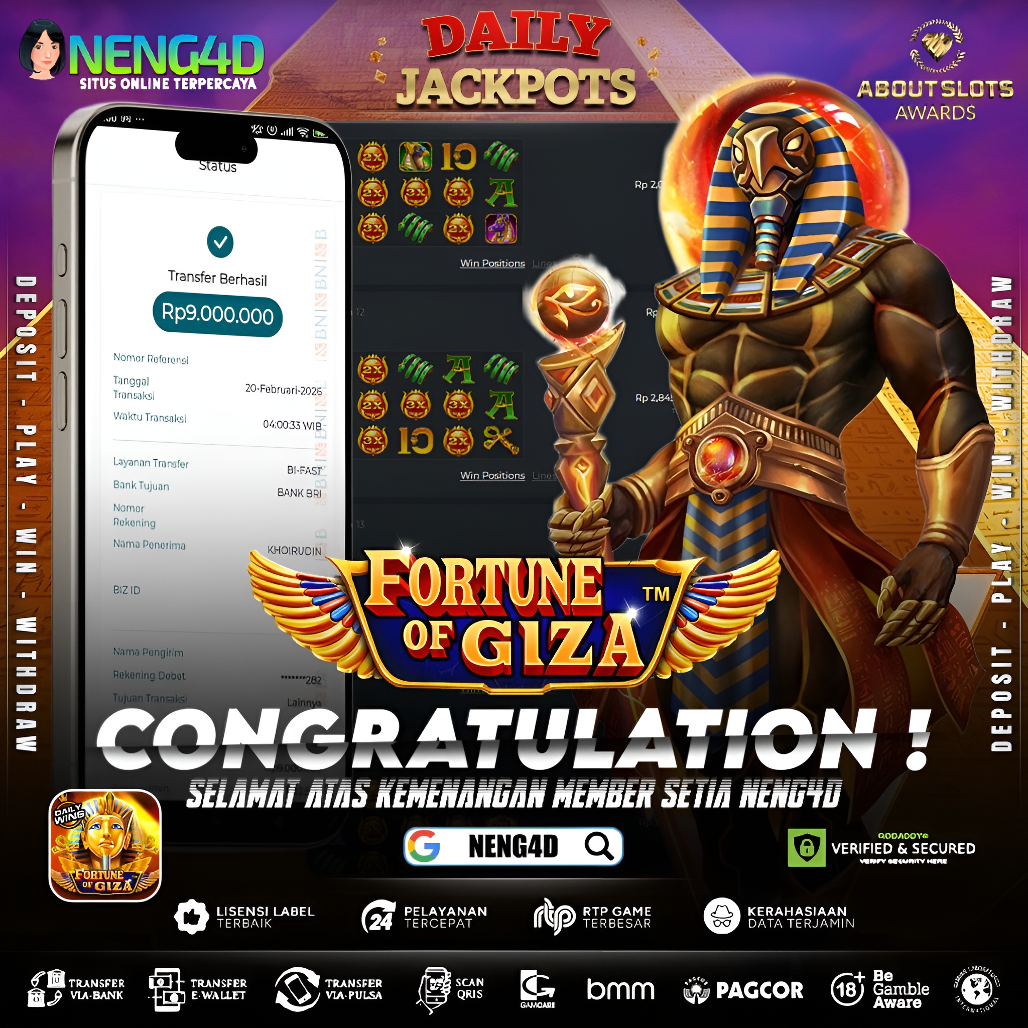 MEMBER SETIA NENG4D MENANG 9 JUTA DI FORTUNE OF GIZA