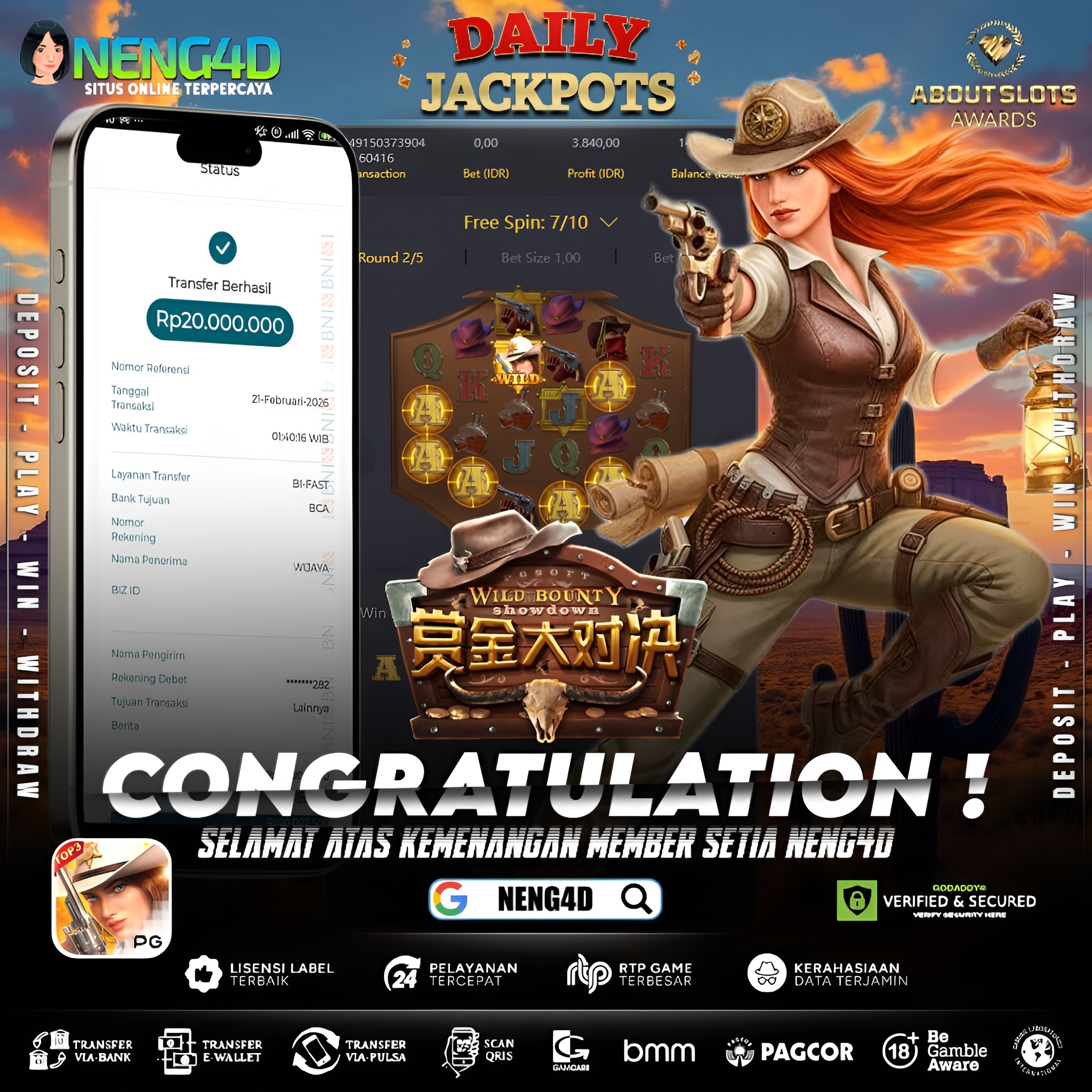MEMBER SETIA NENG4D MENANG 20 JUTA DI VIDEO WILD BOUNTY SHOWDOWN