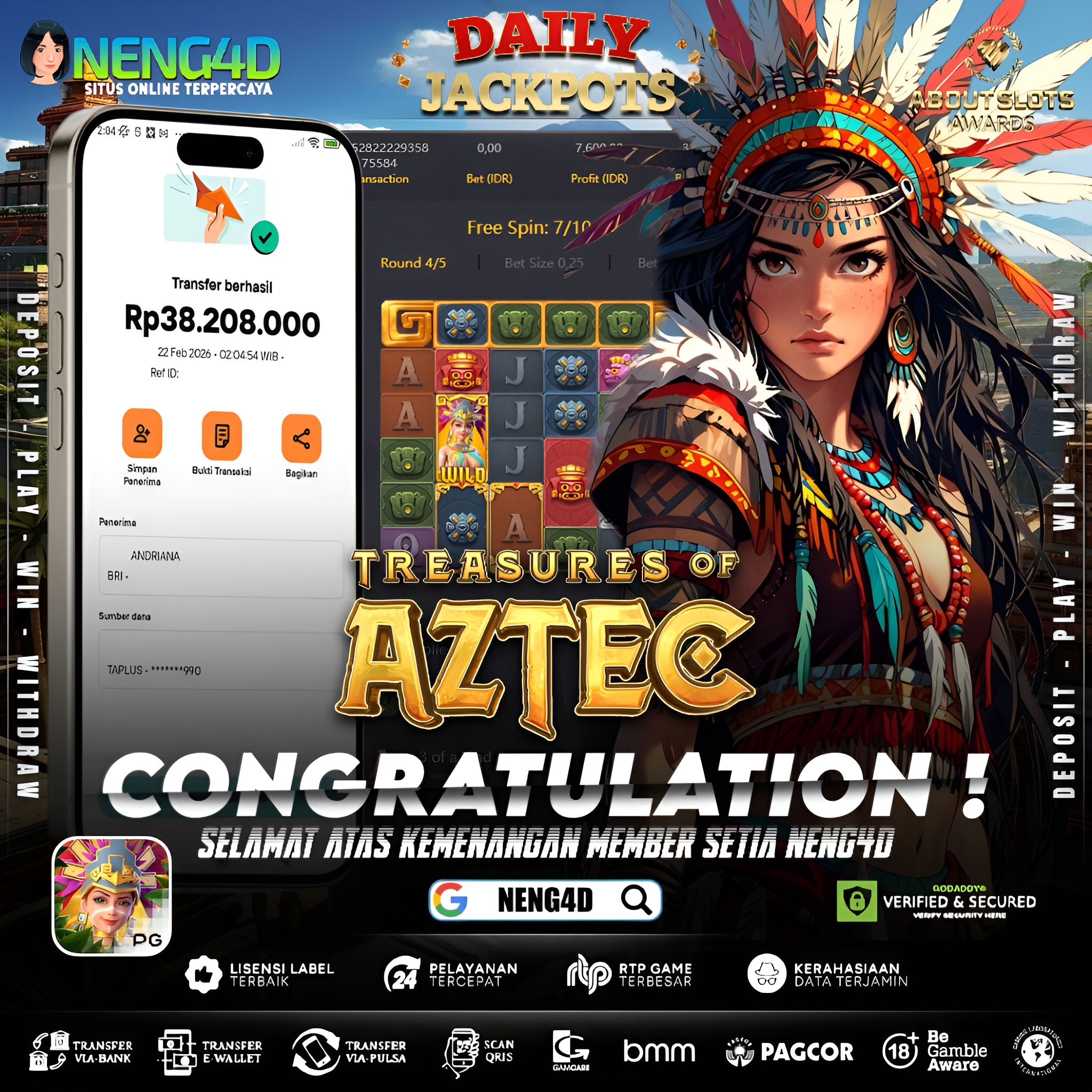 MENANG 38JT MAIN DI TREASURES OF AZTEC PG SOFT