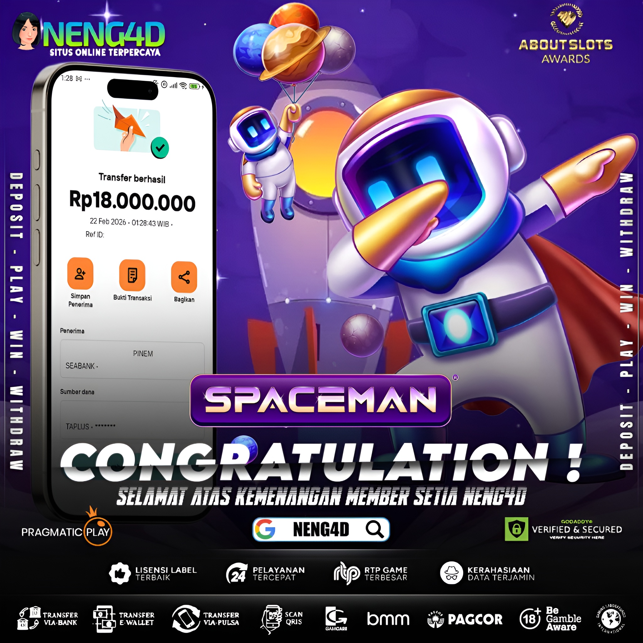 MENANG 18JT MAIN DI LIVE GAMES SPACEMAN PRAGMATIC PLAY