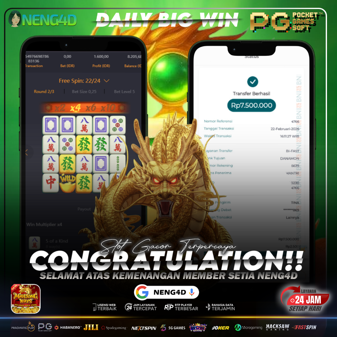MEMBER SETIA NENG4D RAIH KEMENANGAN 7,5 JUTA DI MAHJONG WAYS