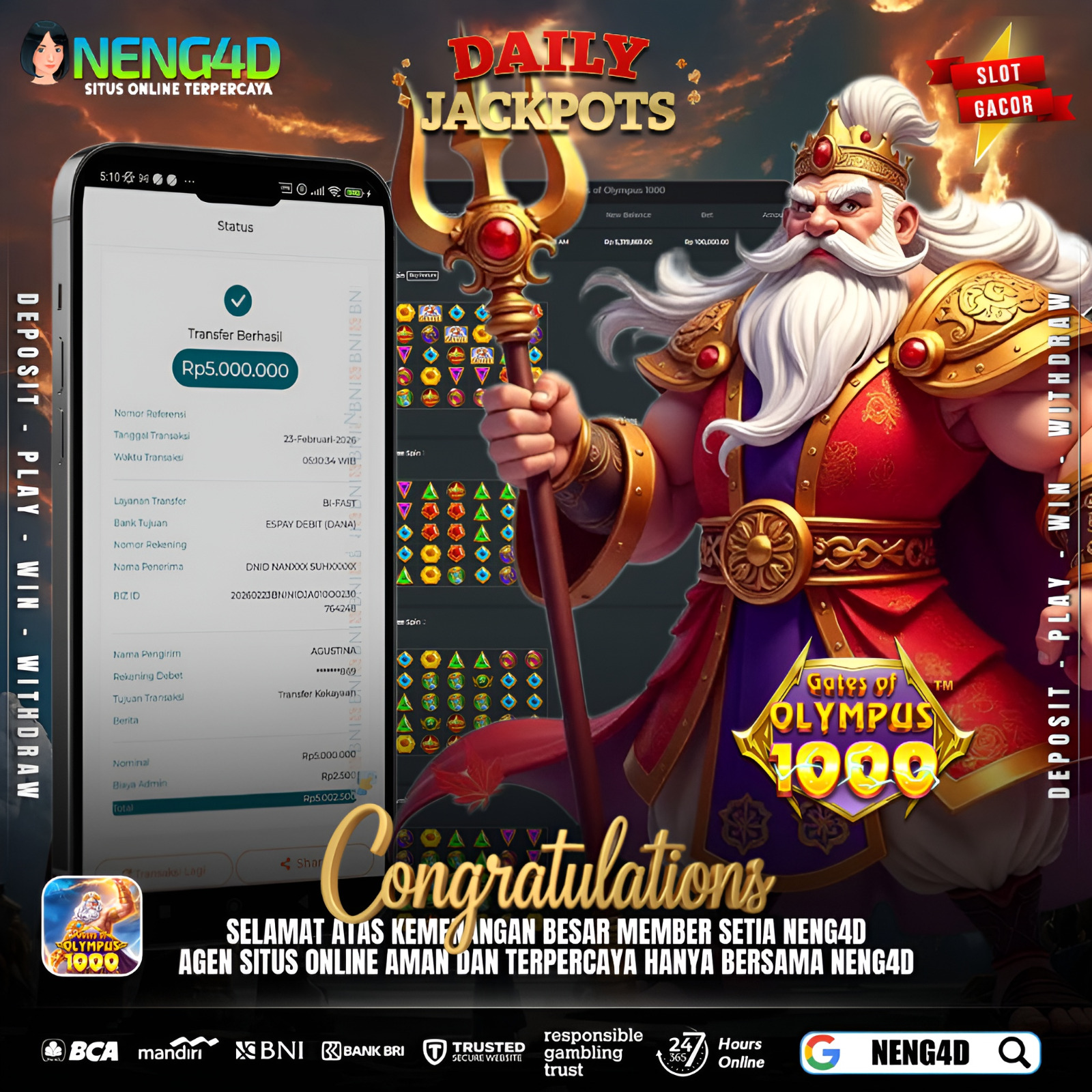 MENANG 5JT MAIN DI GATES OF OLYMPUS 1000 PRAGMATIC PLAY