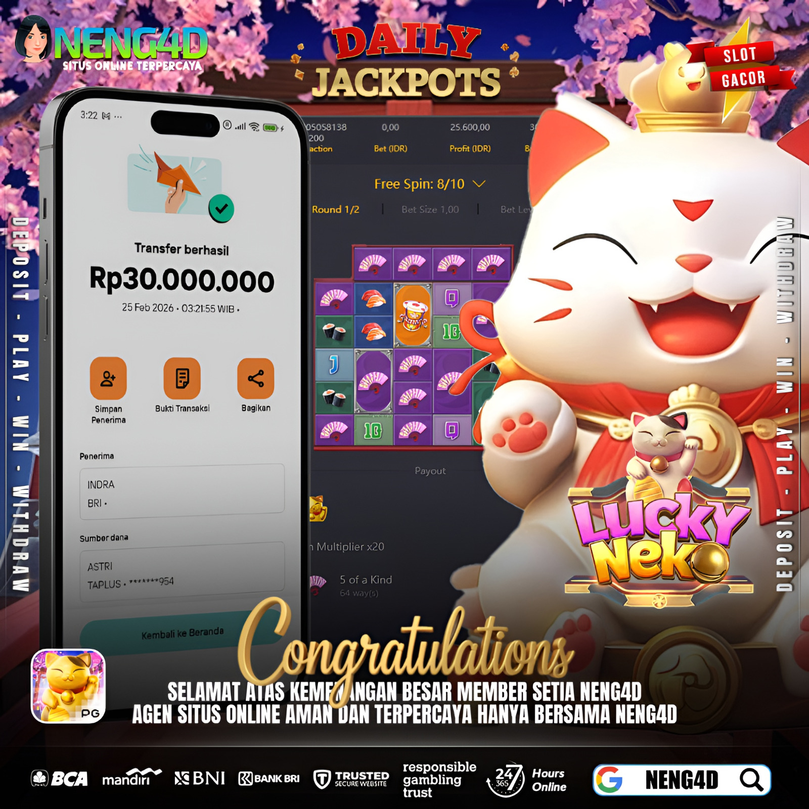 KEMENANGAN FANTASTIS DI LUCKY NEKO NENG4D
