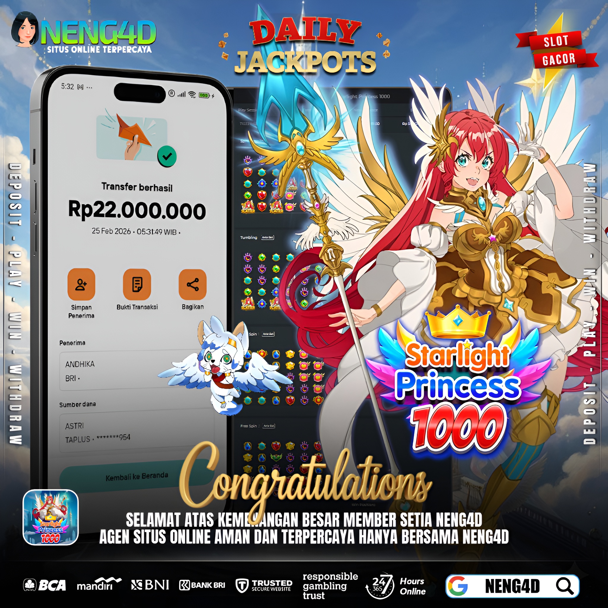 KEMENANGAN FANTASTIS DI STARLIGHT PRINCESS 1000 NENG4D