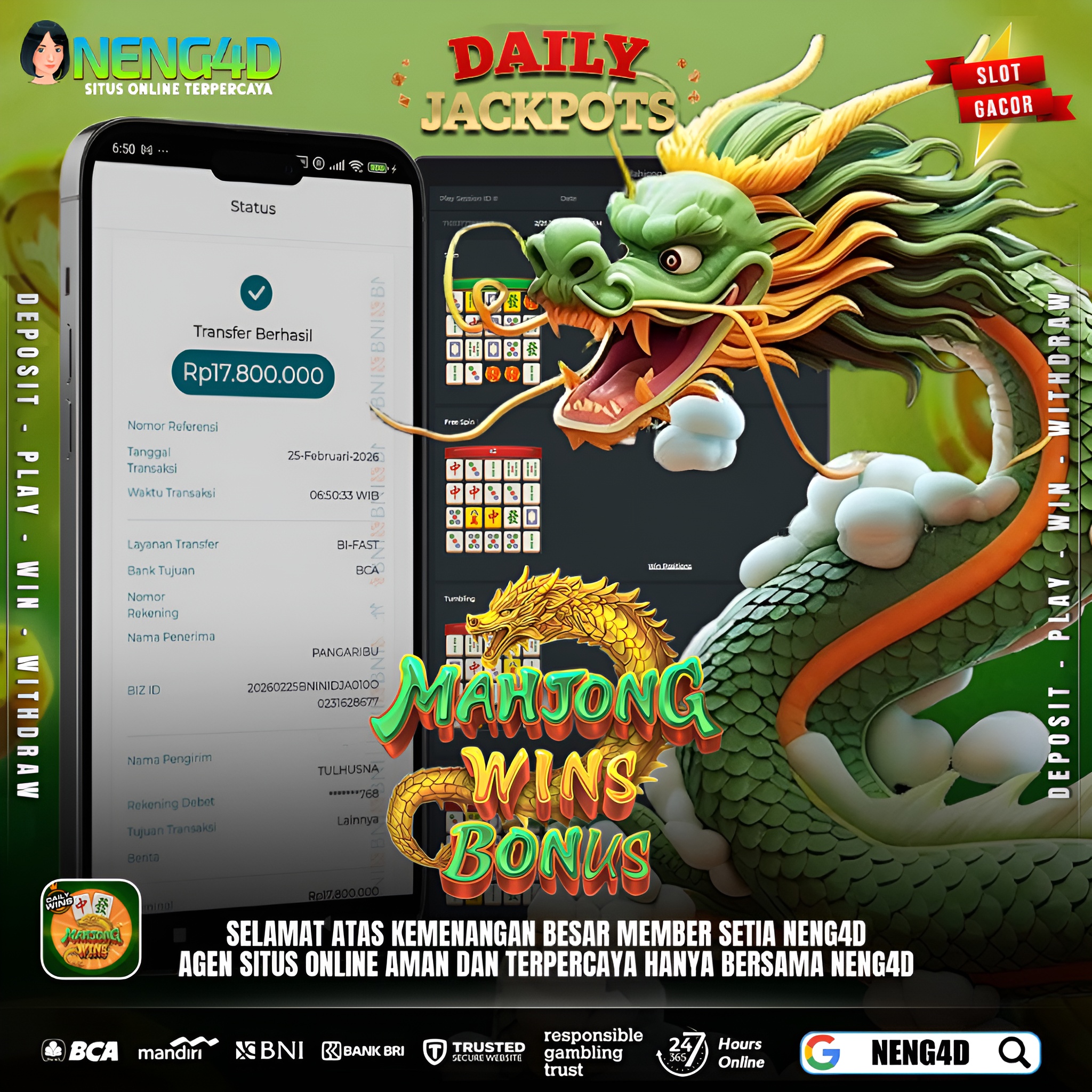 KEMENANGAN BESAR DI MAHJONG WINS PRAGMATIC PLAY NENG4D