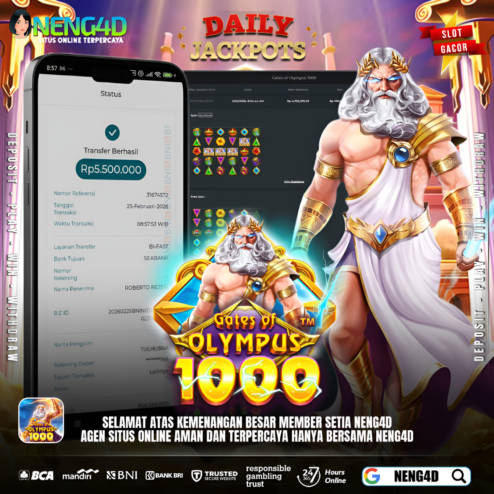 KEMENANGAN BESAR DI GATE OF OLYMPUS 1000 NENG4D