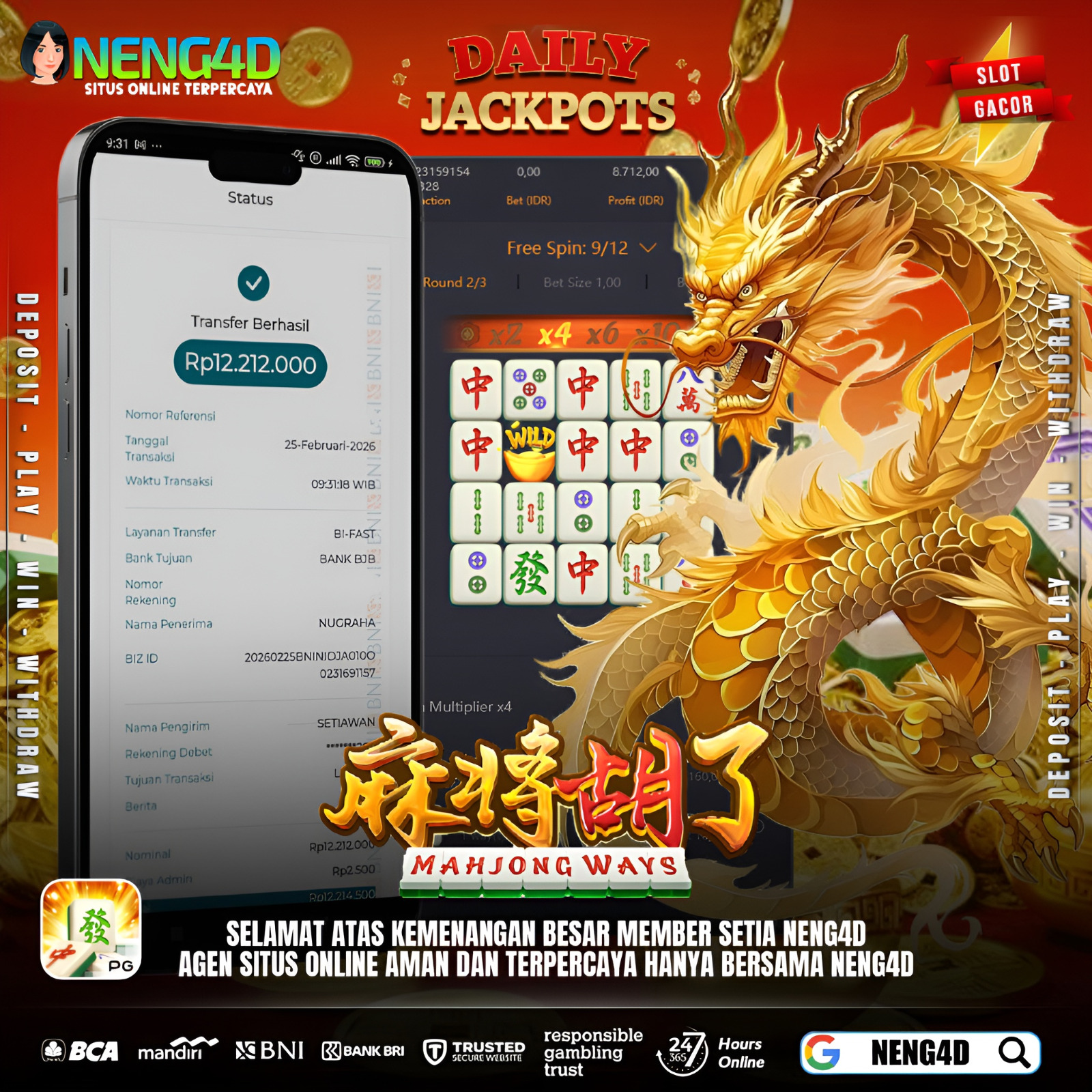 KEMENANGAN BESAR DI MAHJONG WAYS PG SOFT NENG4D