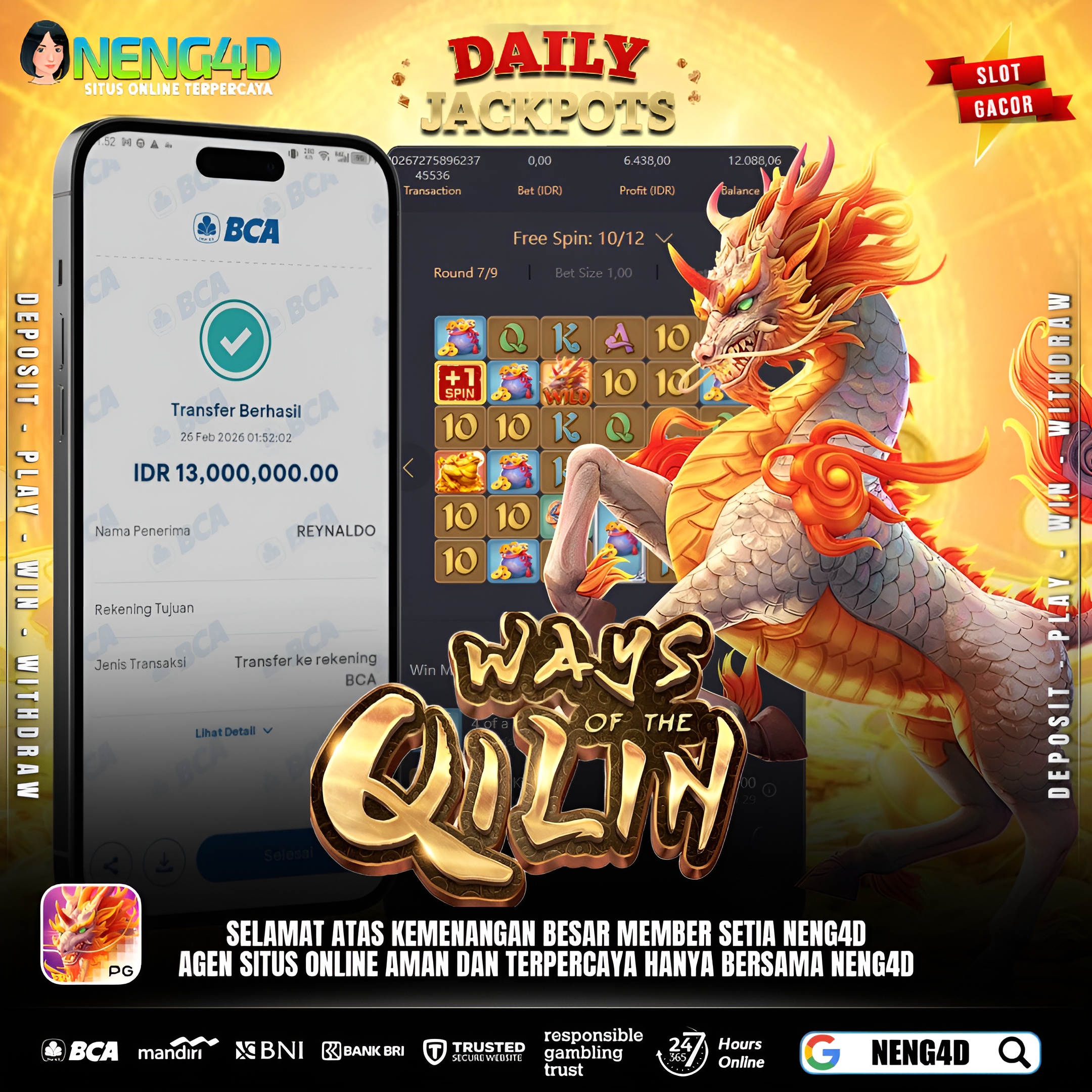 MENANG 13JT MAIN DI WAYS OF THE QILIN PG SOFT