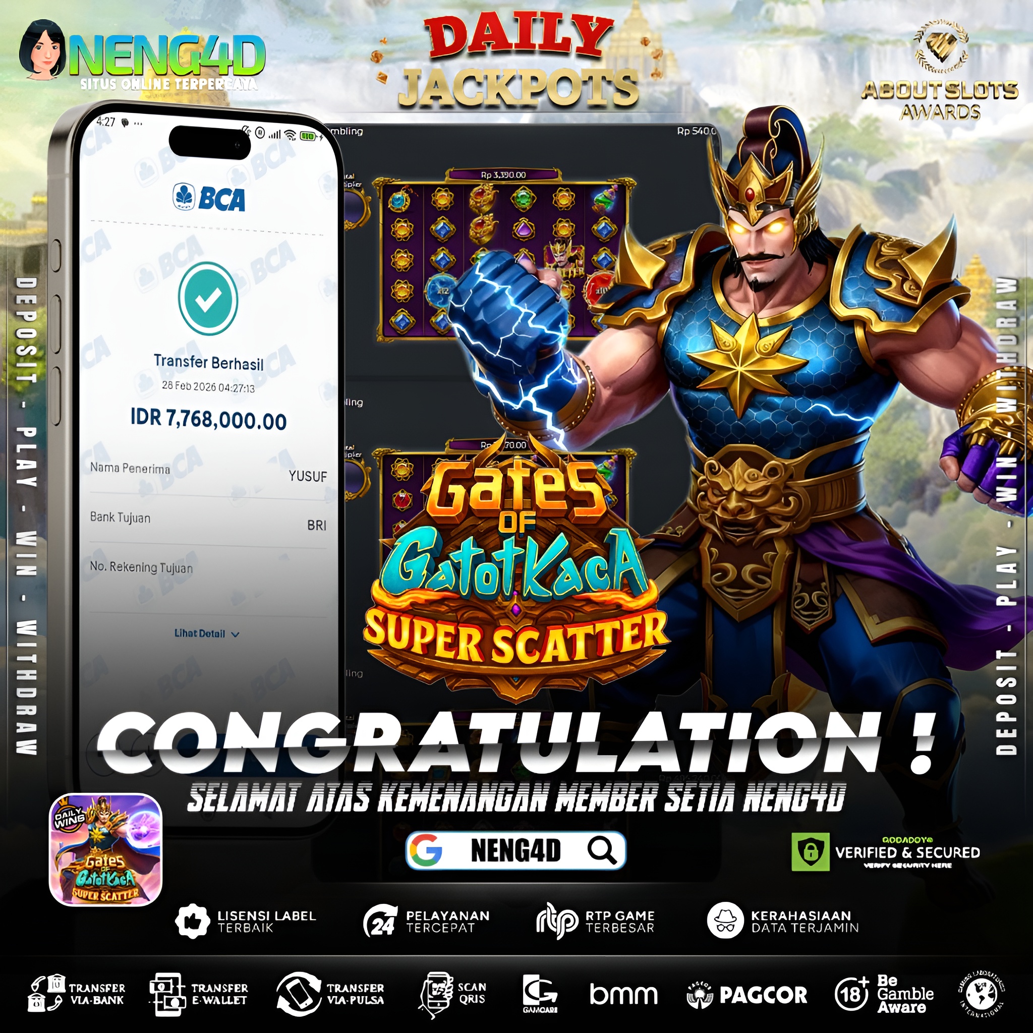 MENANG 7JT MAIN DI GATES OF GATOT KACA SUPER SCATTER PRAGMATIC PLAY
